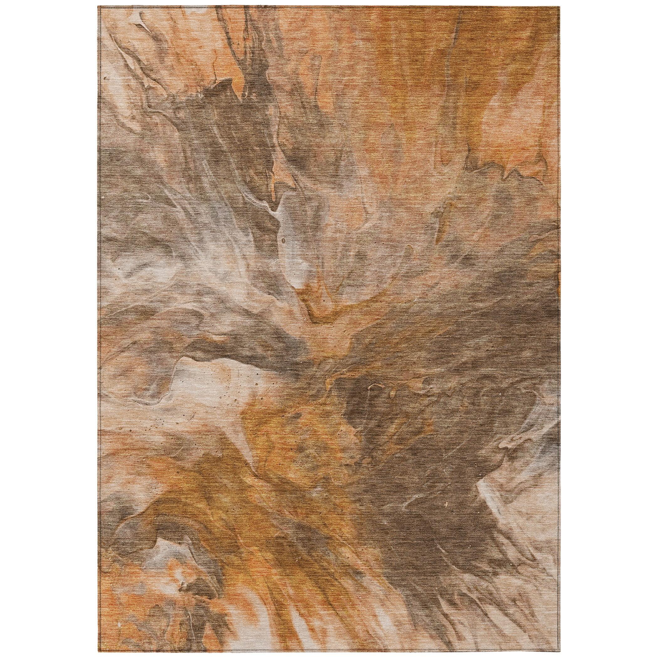Paprika and Brown Synthetic Rectangular Washable Rug