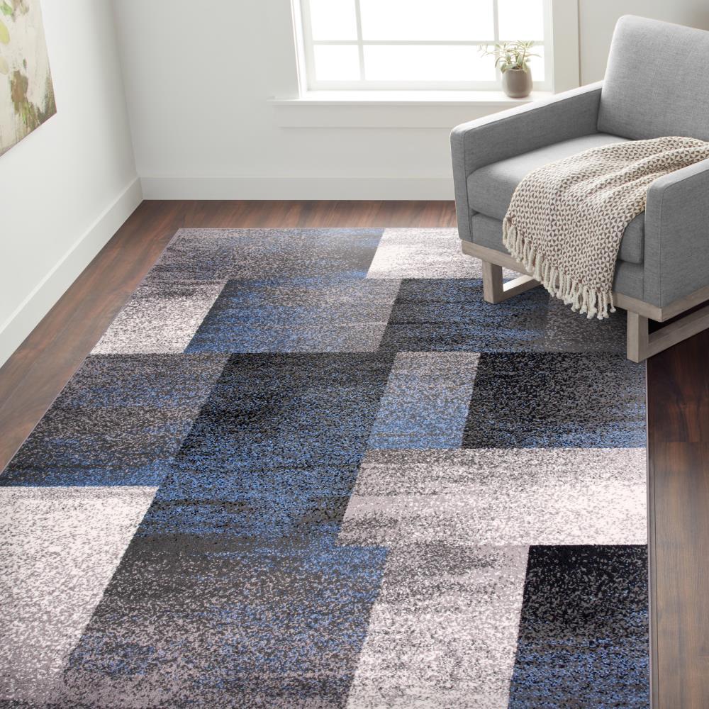 World Rug Gallery Contemporary Modern Geometric Boxes Area Rug - Blue 3'3" x 5'