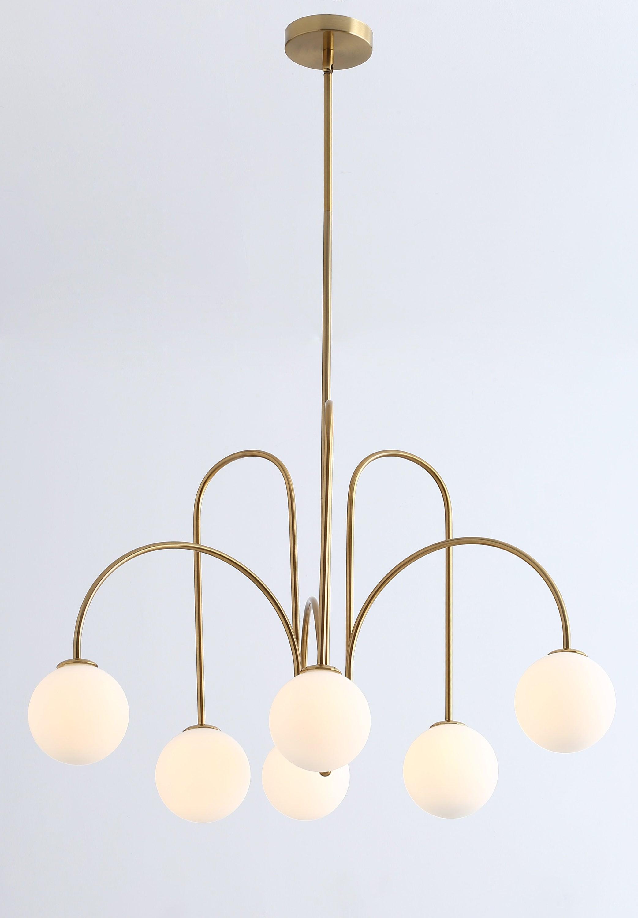 Elegant Brass 6-Light Globe Chandelier with Adjustable Height