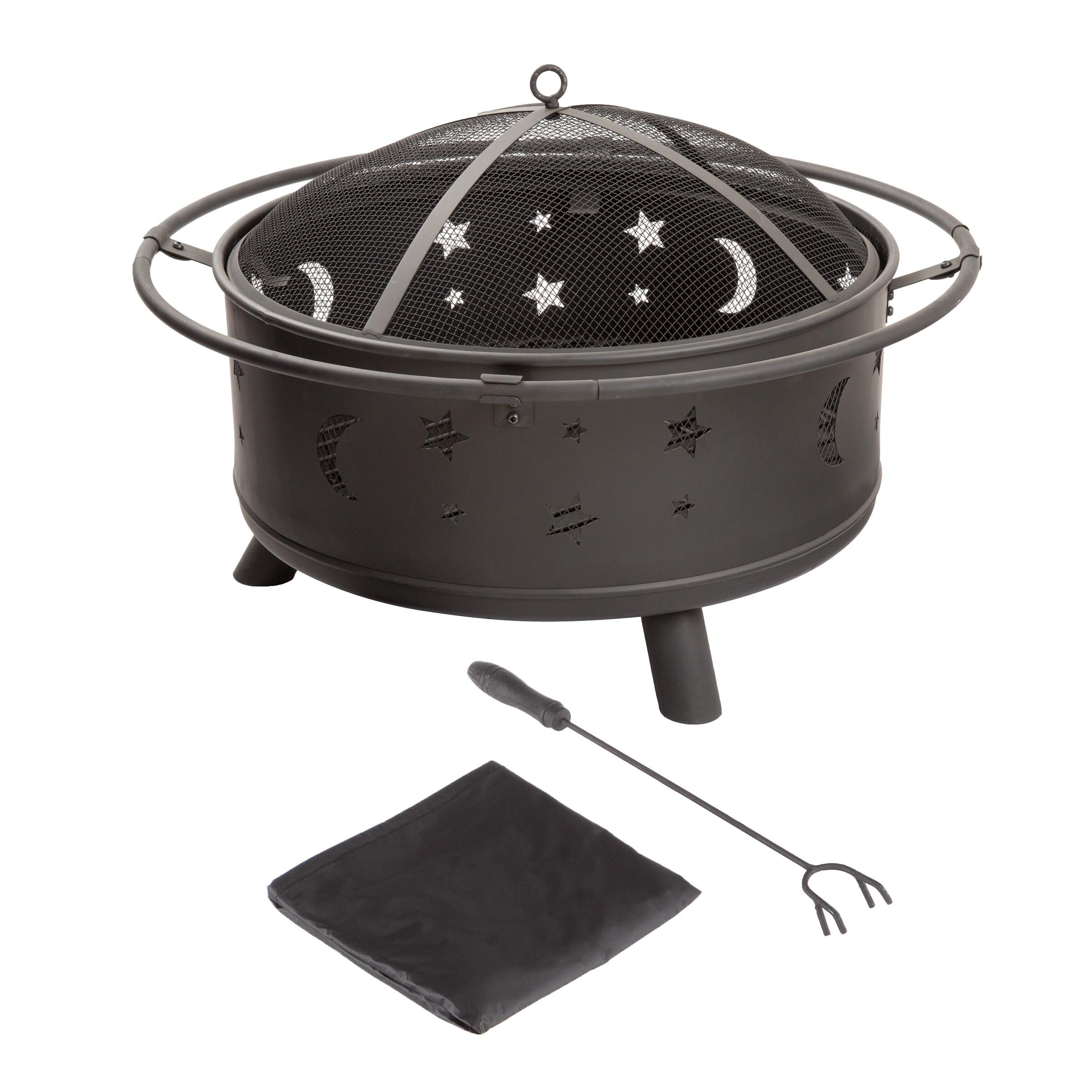 Nature Spring Star and Moon Wood Burning Fire Pit – Black