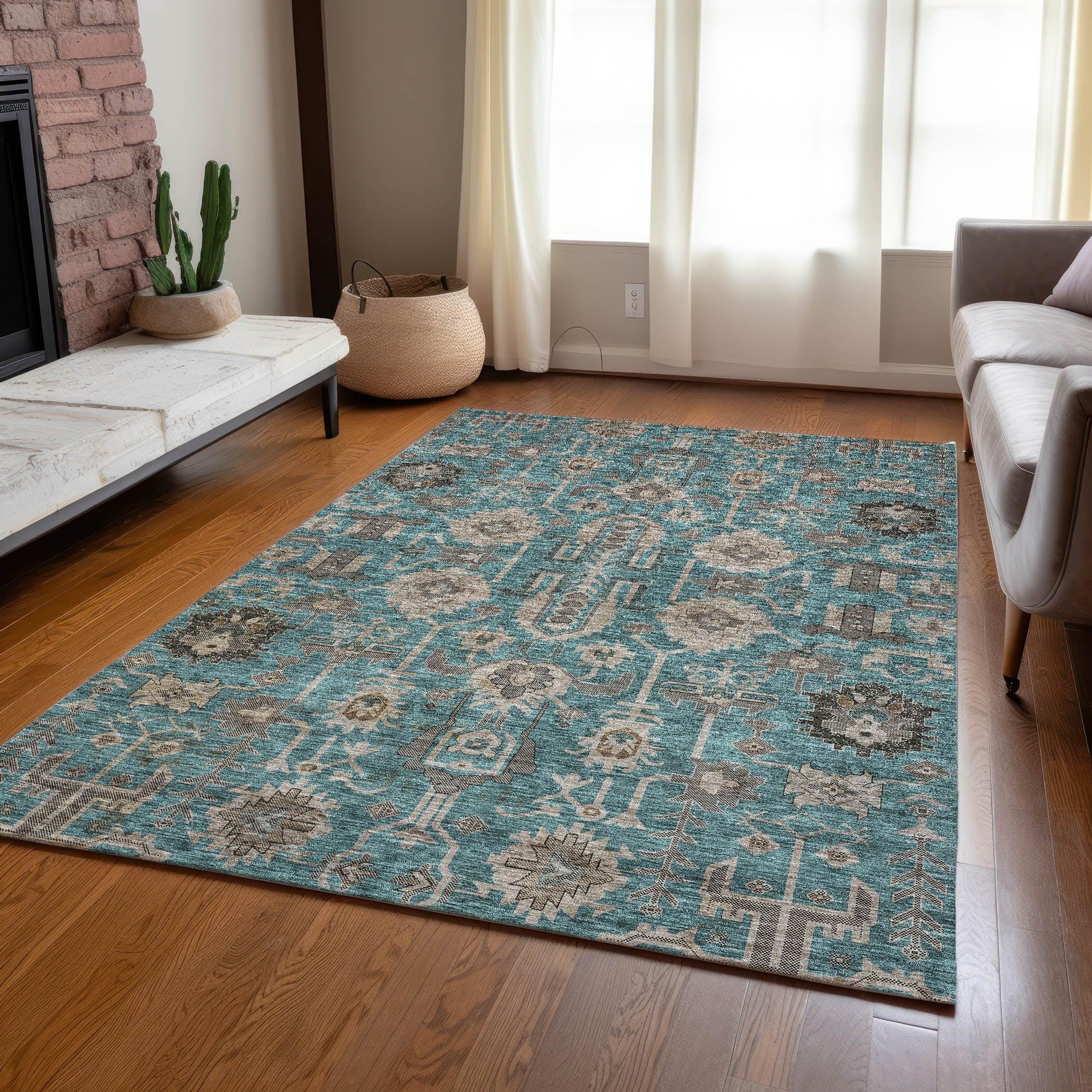 Addison Rugs Chantille Indoor/Outdoor Traditional Oriental Teal Washable Rectangle Rug, 5' x 7'6"