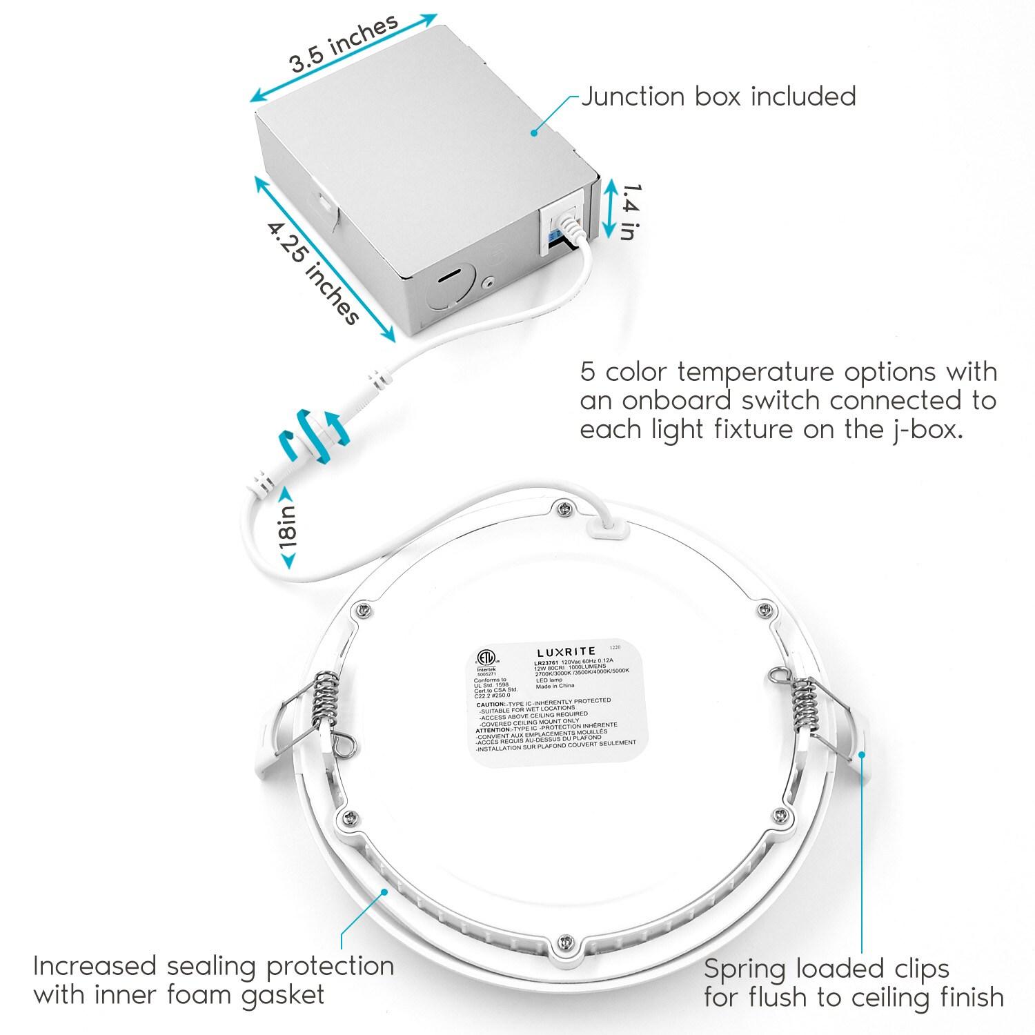 6'' Selectable Color Temperature Dimmable Air-Tight IC Rated LED Canless Recessed Lighting Kit