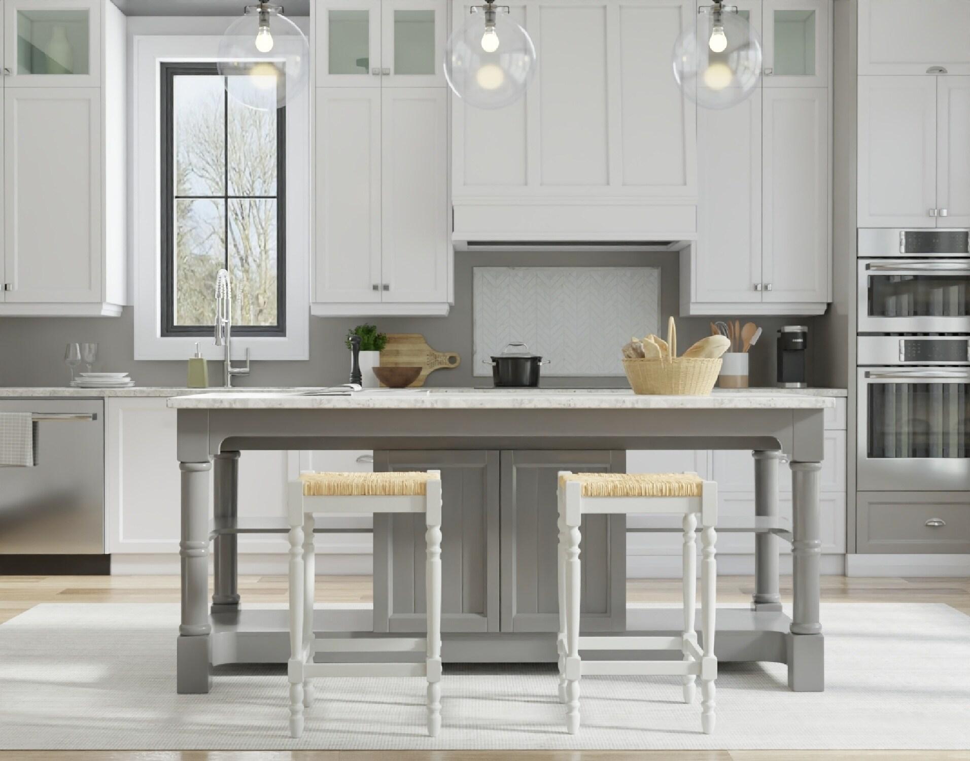 Carolina Cottage Hawthorne 24" Counter Stool with Woven Rush Seat - Vintage Hardwood Legs, Hand Finish Backless Stool (Antique White)