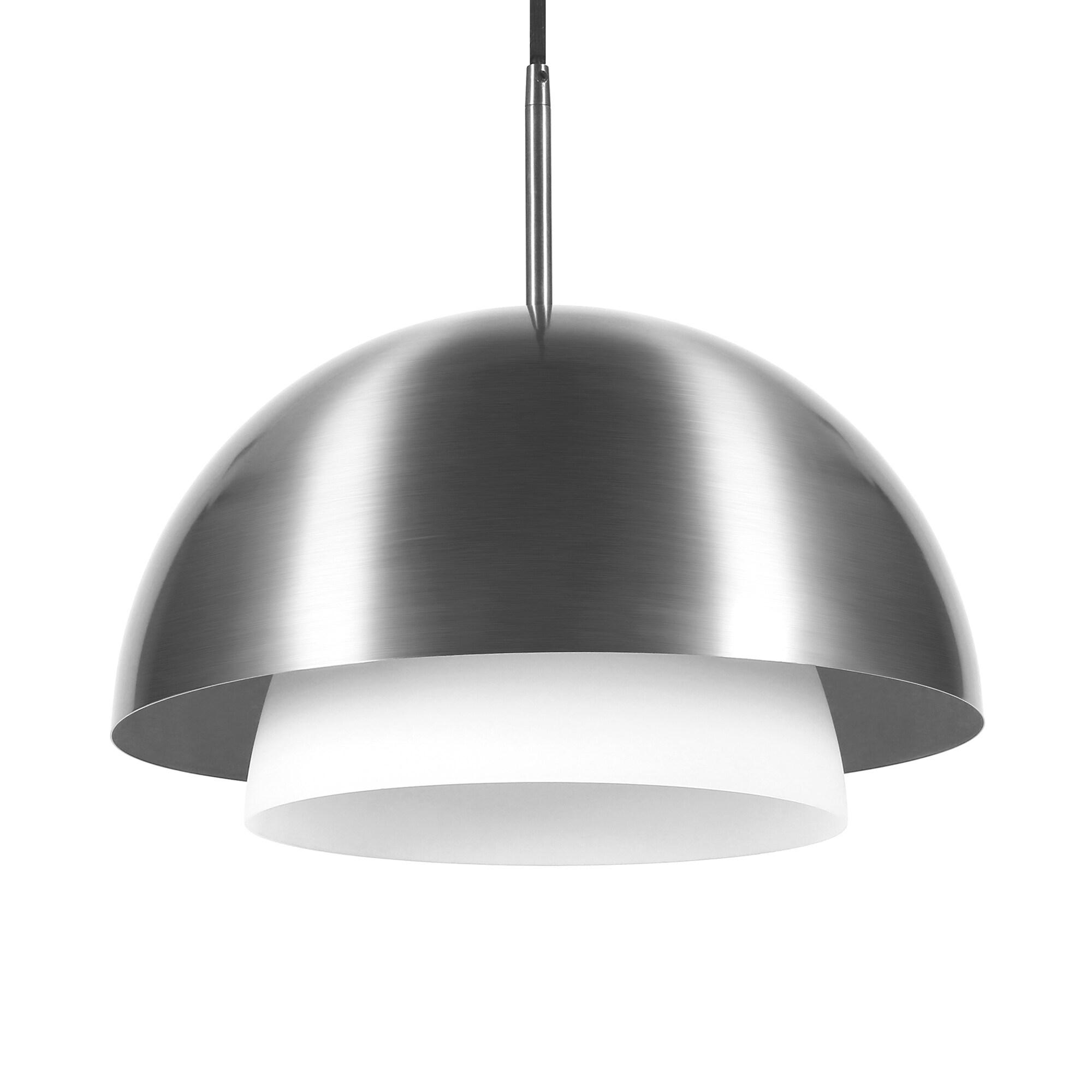 Evelyn&Zoe 15" Brushed Nickel Metal/Glass Pendant
