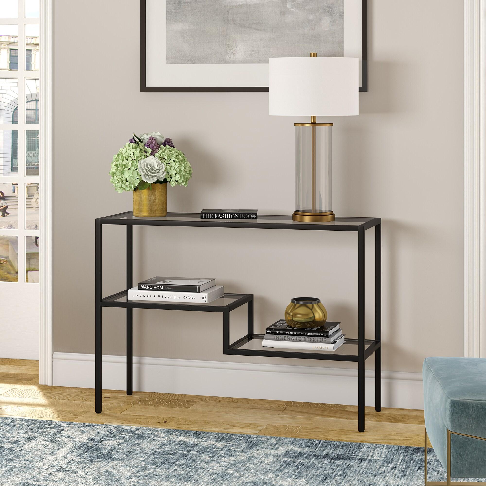 Evelyn&Zoe Lovett 42" Wide Rectangular Console Table, Blackened Bronze