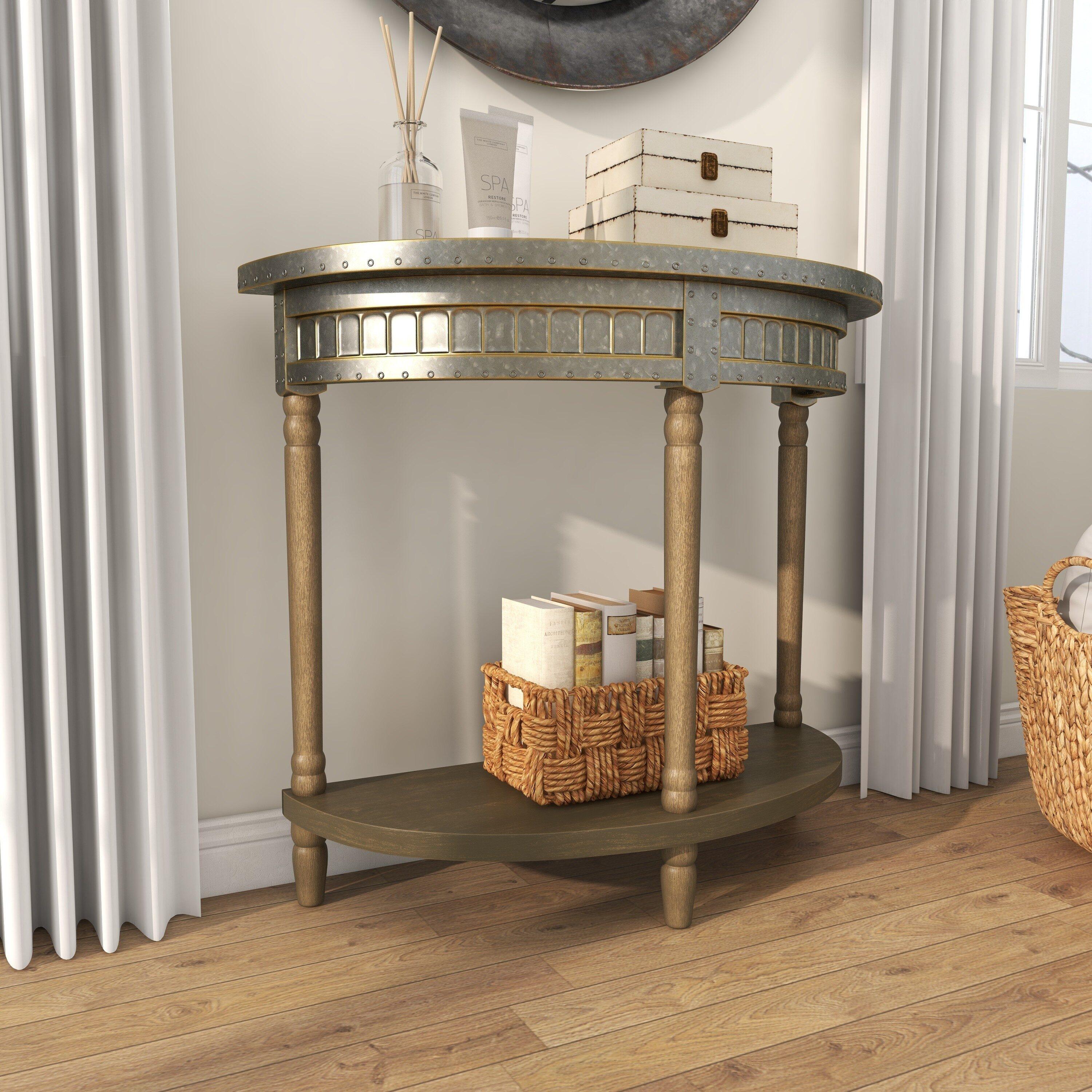 Traditional Half Round Side Table Beige - Olivia & May: Sturdy Iron Entryway Console with Shelf