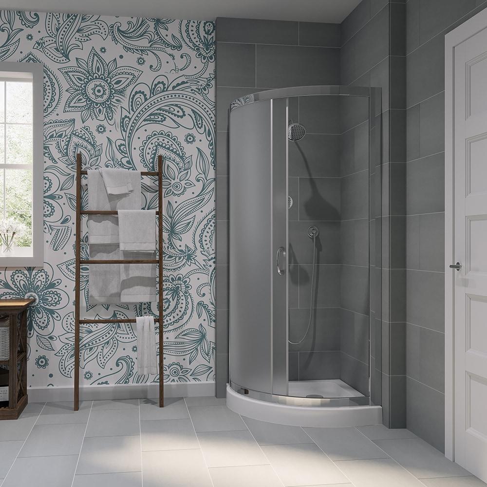 Ove Decors OVE Decors Breeze Premium 33 in. Round Shower Kit w/ Frosted, Base in Chrome Finish BREEZE 32 FROSTED GLASS KIT