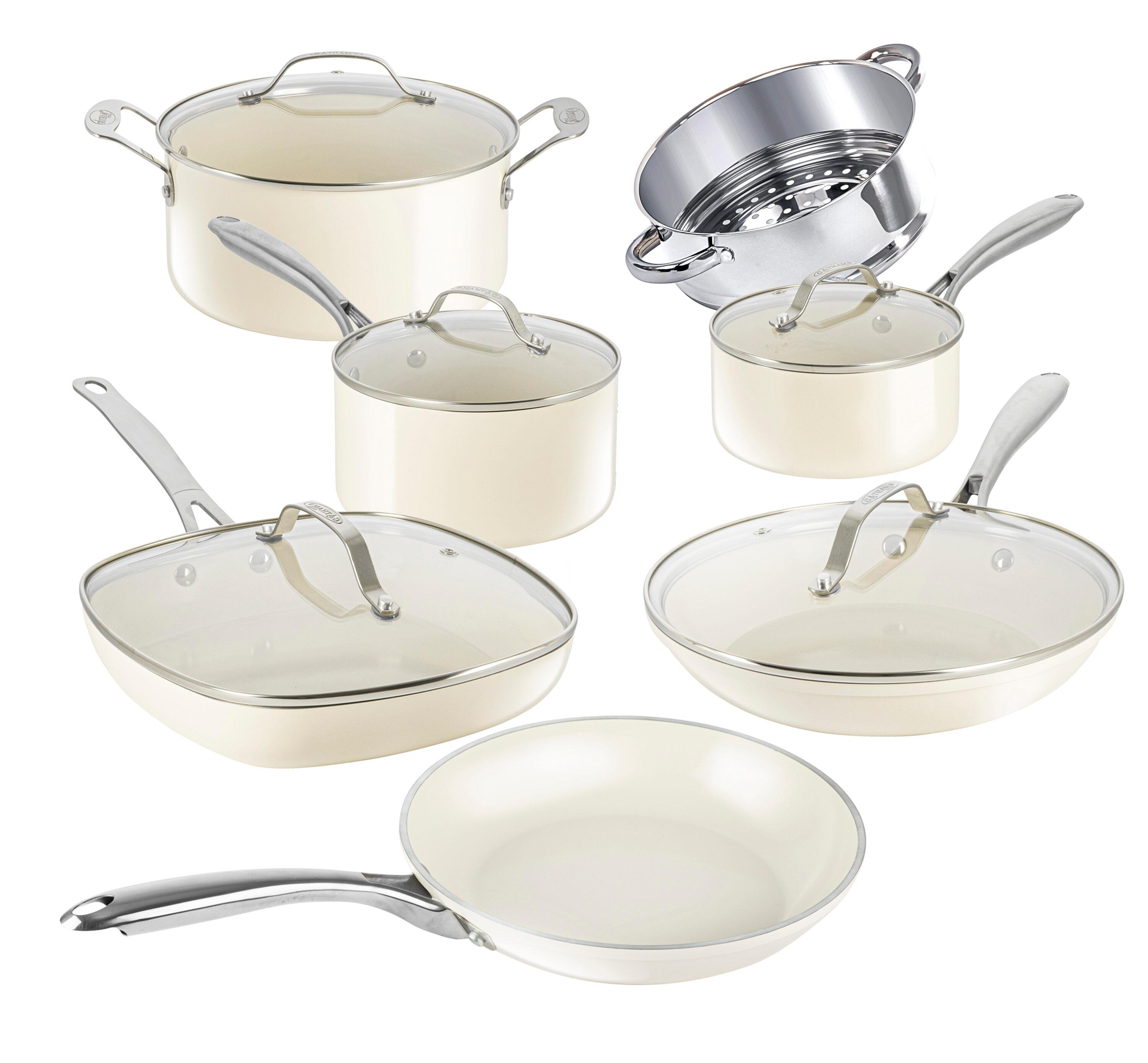 Gotham Steel Naturals Cream 12 Piece Ultra Nonstick Ceramic Cookware Set with Stay Cool Handles, Oven & Dishwasher Safe