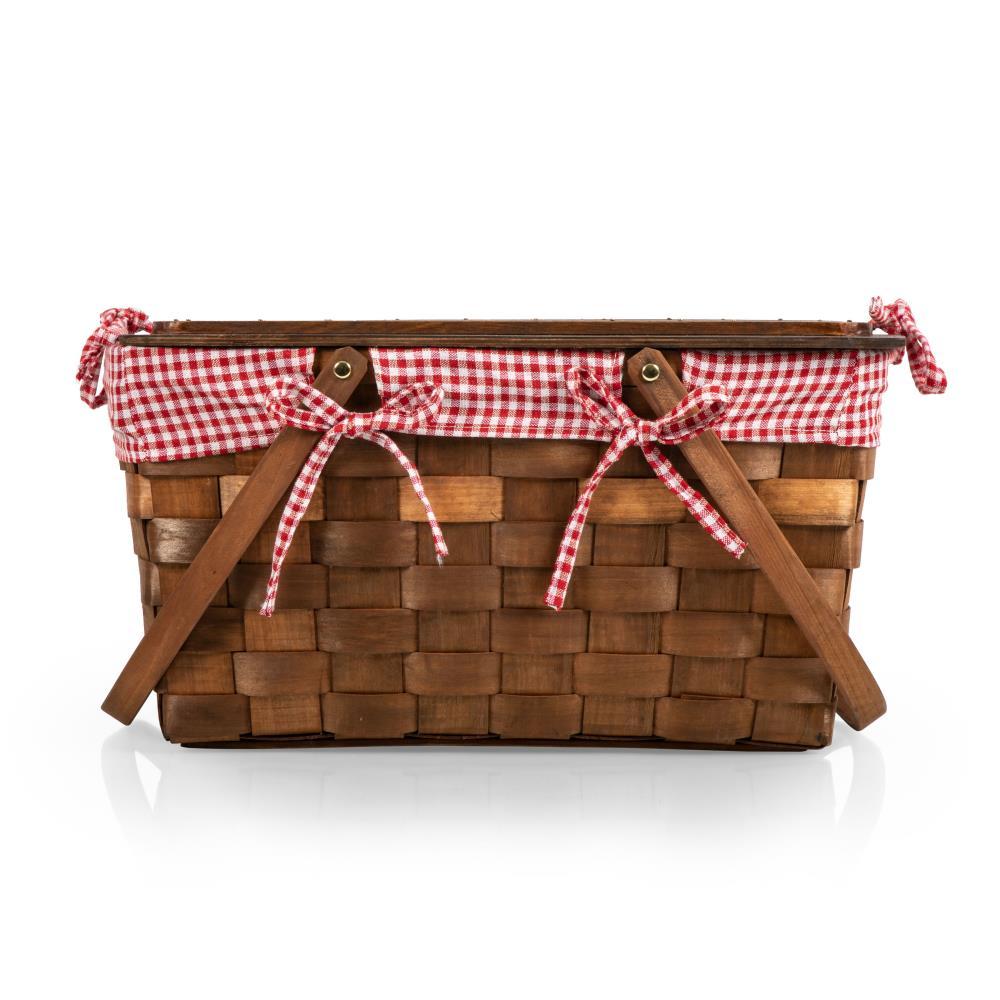 Picnic Time Kansas Handwoven Wood Picnic Basket - Large Basket with Tabletop Lid