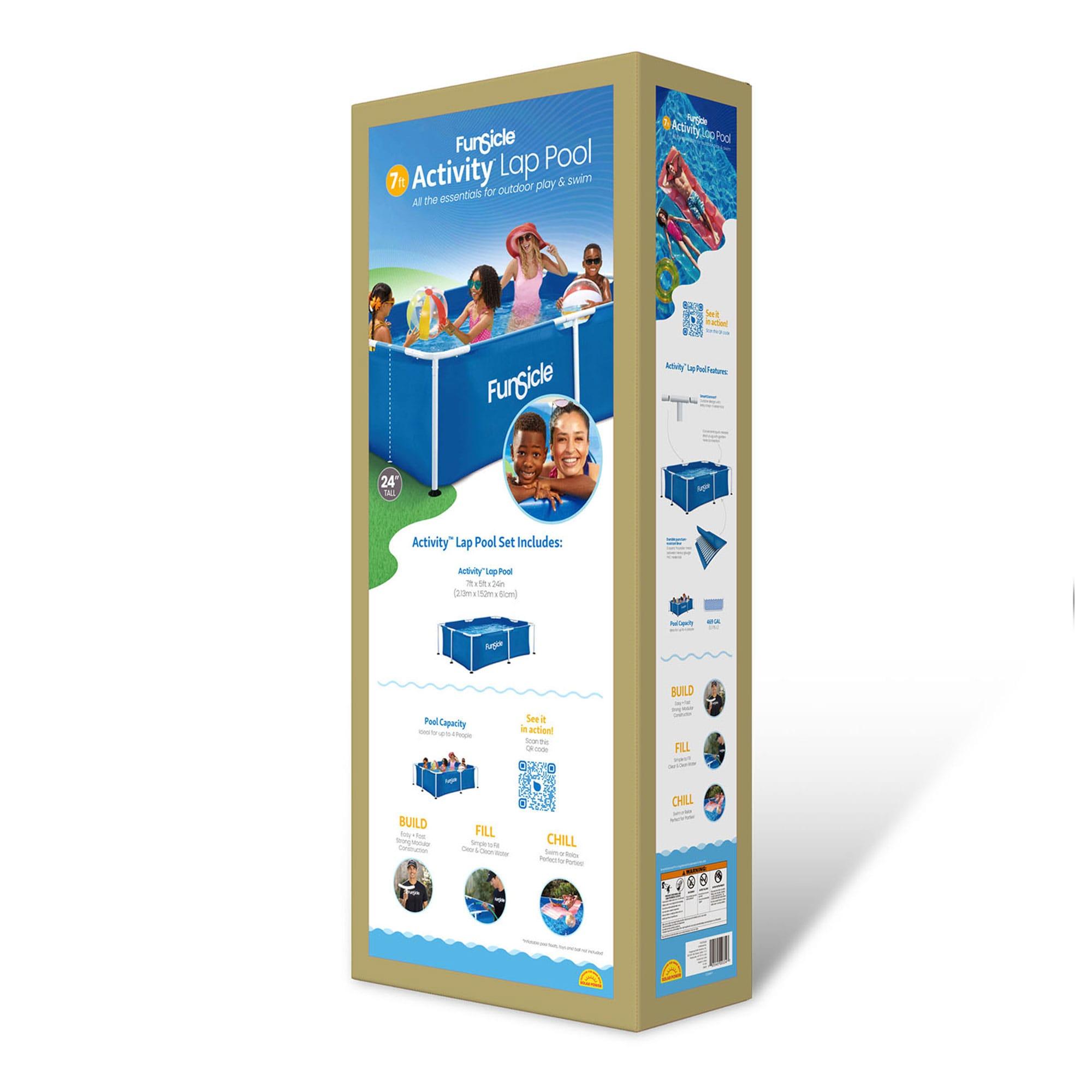 Funsicle 7 Foot 4 Person Capacity Durable Rectangular Above Ground Activity Lap Pool with SmartConnect Technology for Ages 6 and Up, Blue