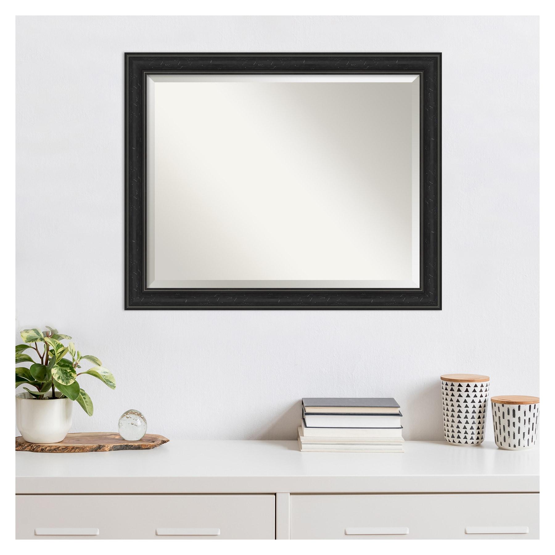 Amanti Art Beveled Bathroom Wall Mirror - Shipwreck Black Narrow Frame Outer Size: 32 x 26 in