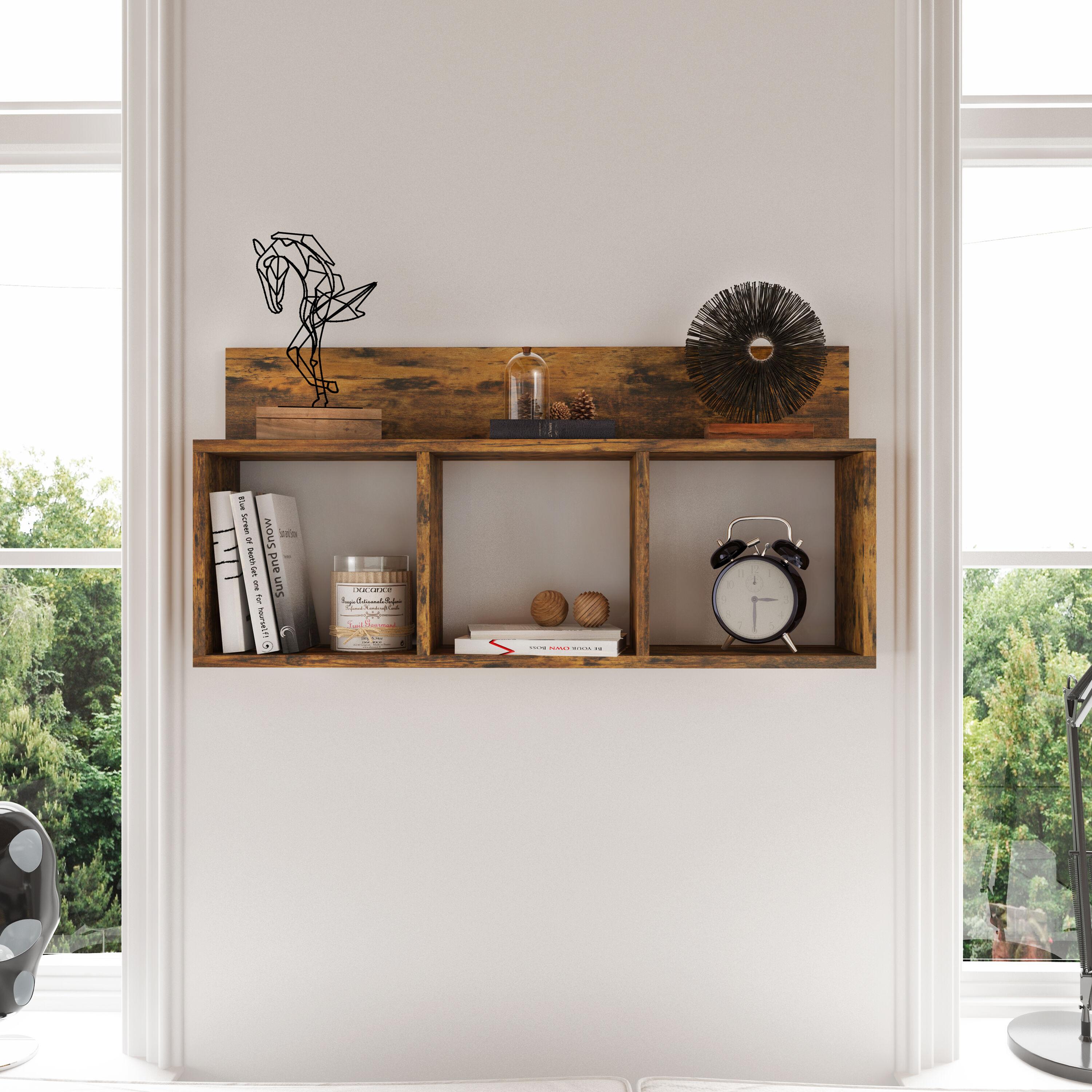 Danya B. 31.5" x 15.7" Rustic Floating Triple Cubby Shelf Aged Wood - Wall Mount, Display Ledge, MDF