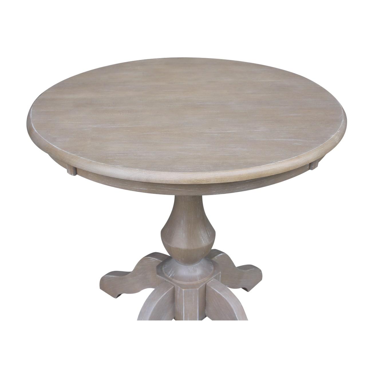 3pc Solid Wood 30"x30" Round Pedestal Dining Table and 2 Cafe Chairs Washed Gray Taupe - International Concepts