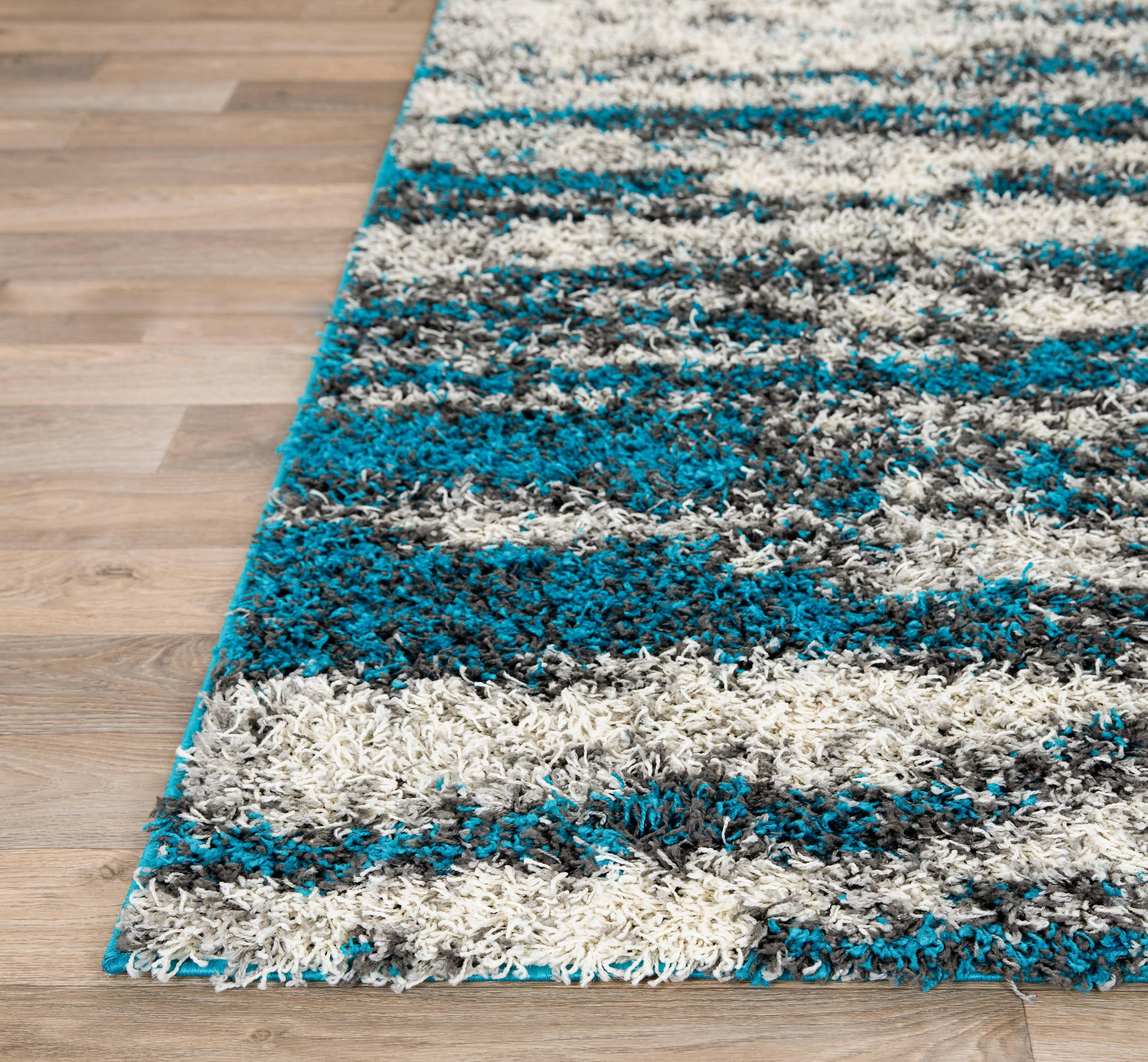 World Rug Gallery Modern Abstract Design Plush Shag Area Rug - Turquoise 2' x 3'