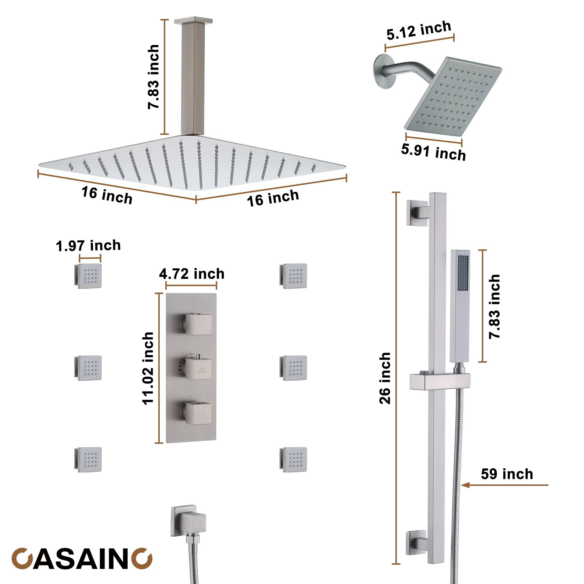 Rainfall Symphony 16inch Dual Shower Head Rainfall Thermostatic Shower System with 16-inch Slide Bar and Body spray