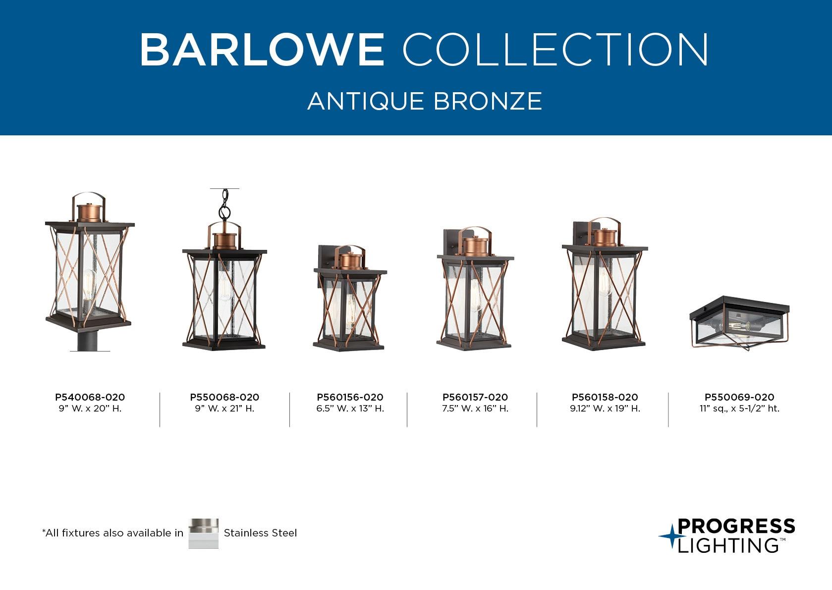 Progress Lighting Barlowe 1-Light Outdoor Hanging Lantern, Antique Bronze, Clear Seeded Glass, Farmhouse Style
