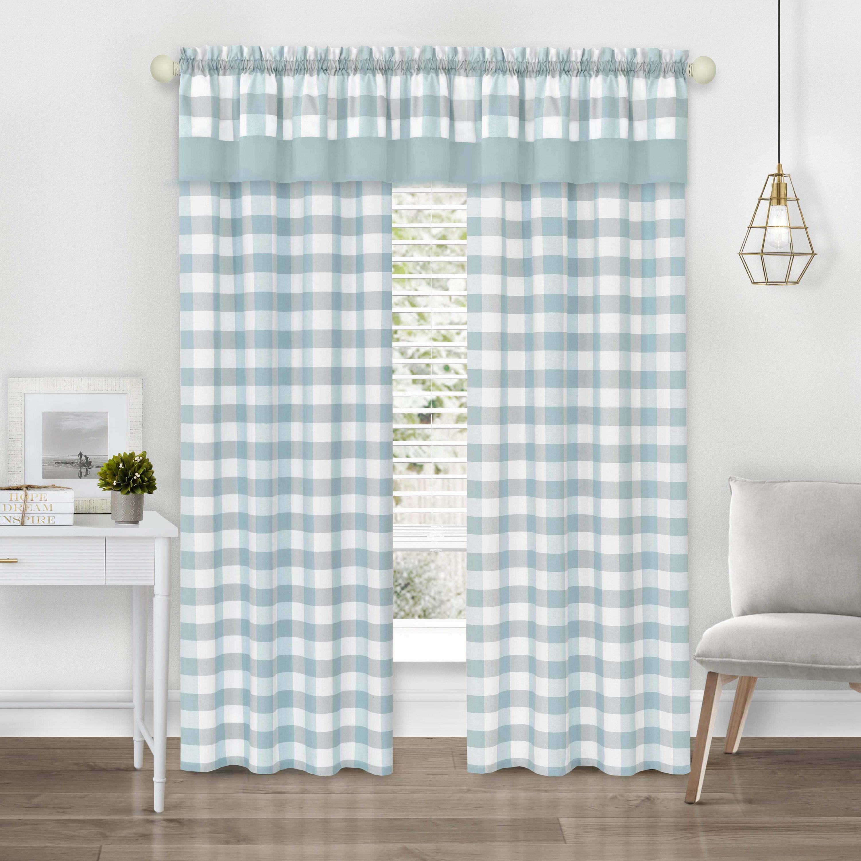 Achim Hunter Indoor Polyester/Cotton Light Filtering Checkered Curtain Panel, Ice Blue, 42-in W x 84-in L