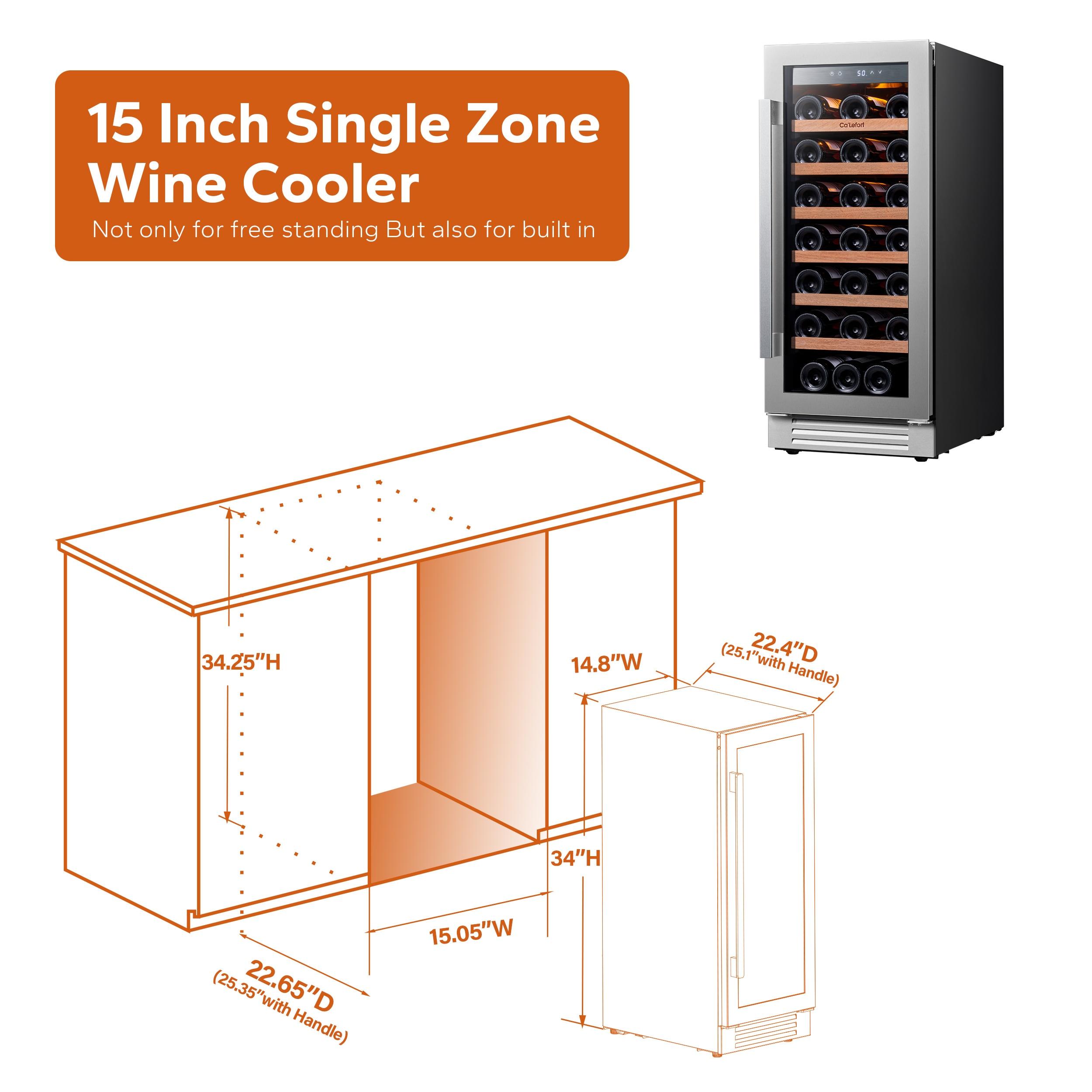 Ca'Lefort 15inch Wine Cooler Refrigerator,33 Bottle Wine Fridge Single Zone with Stainless Steel Reversible Tempered Glass Door