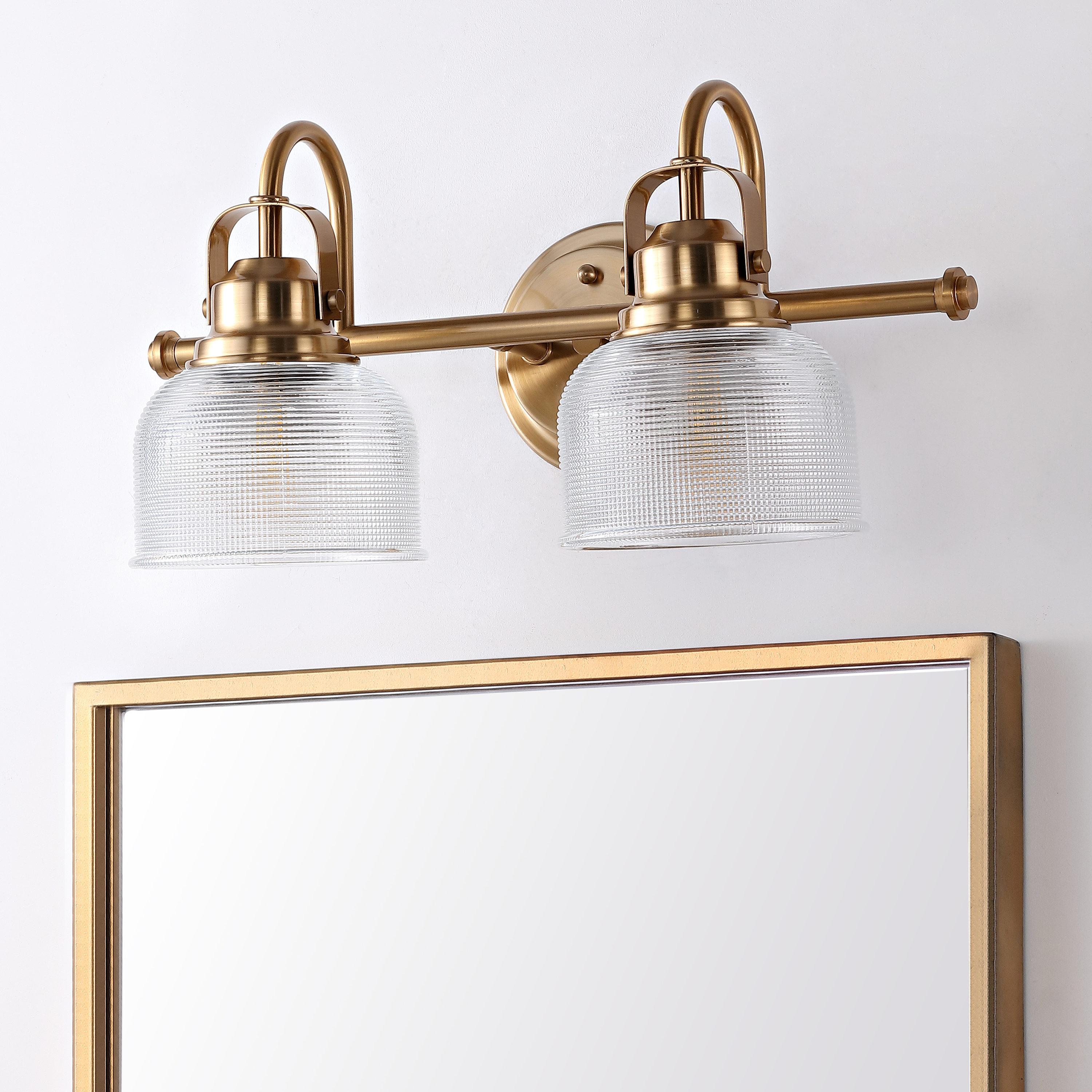 17.25" LED 2-Light Metal/Glass Virginia Pendent Brass/Gold - JONATHAN Y: ETL Listed, Bathroom Fixture, Bright Light