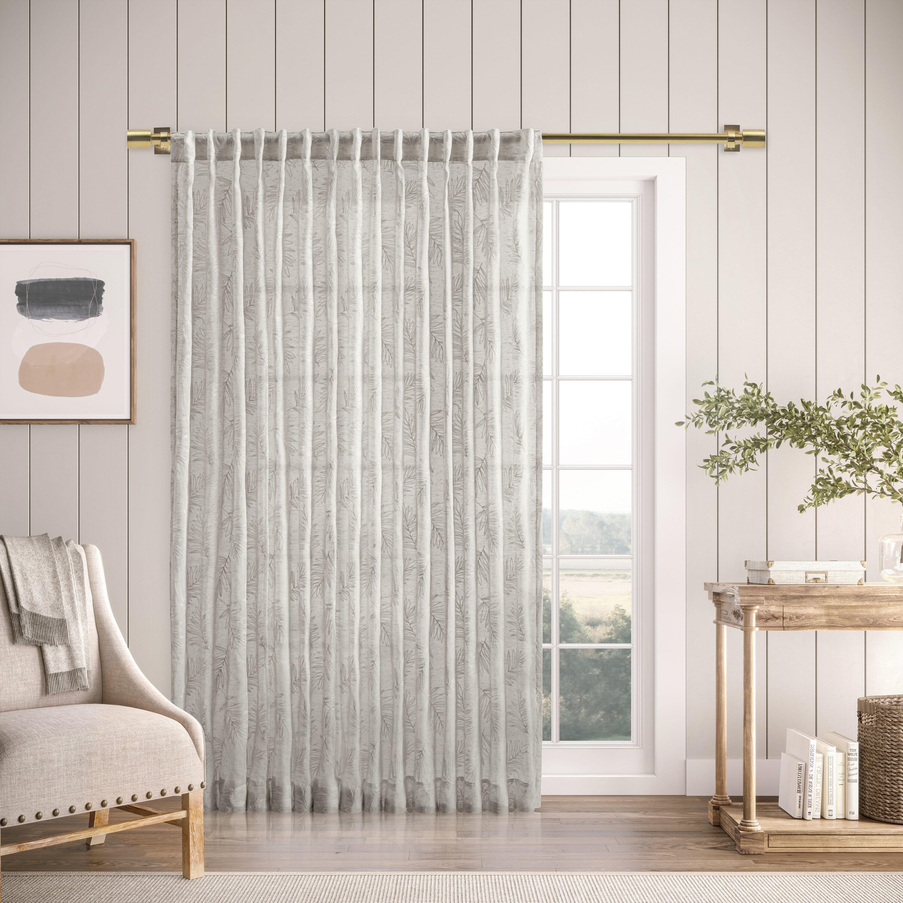 Roodhouse Premium Leaf Embroidered Semi-Sheer Rod Pocket Double Wide Patio Curtain Panel