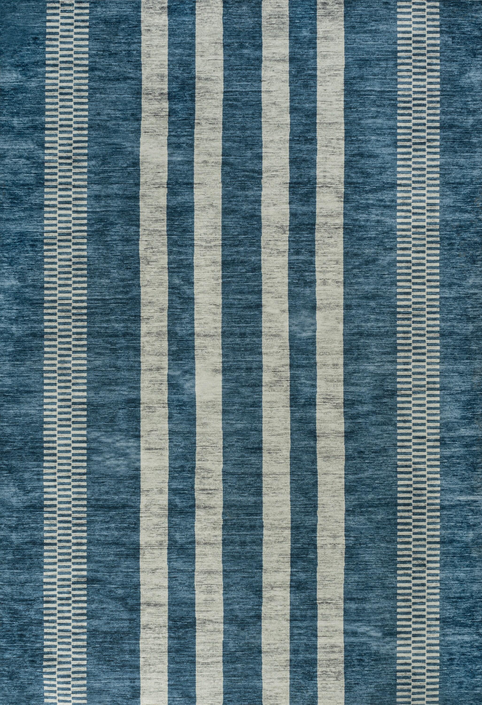 JONATHAN Y Vichy Geometric Striped Machine-Washable Blue/Cream 3 ft. x 5 ft. Area Rug