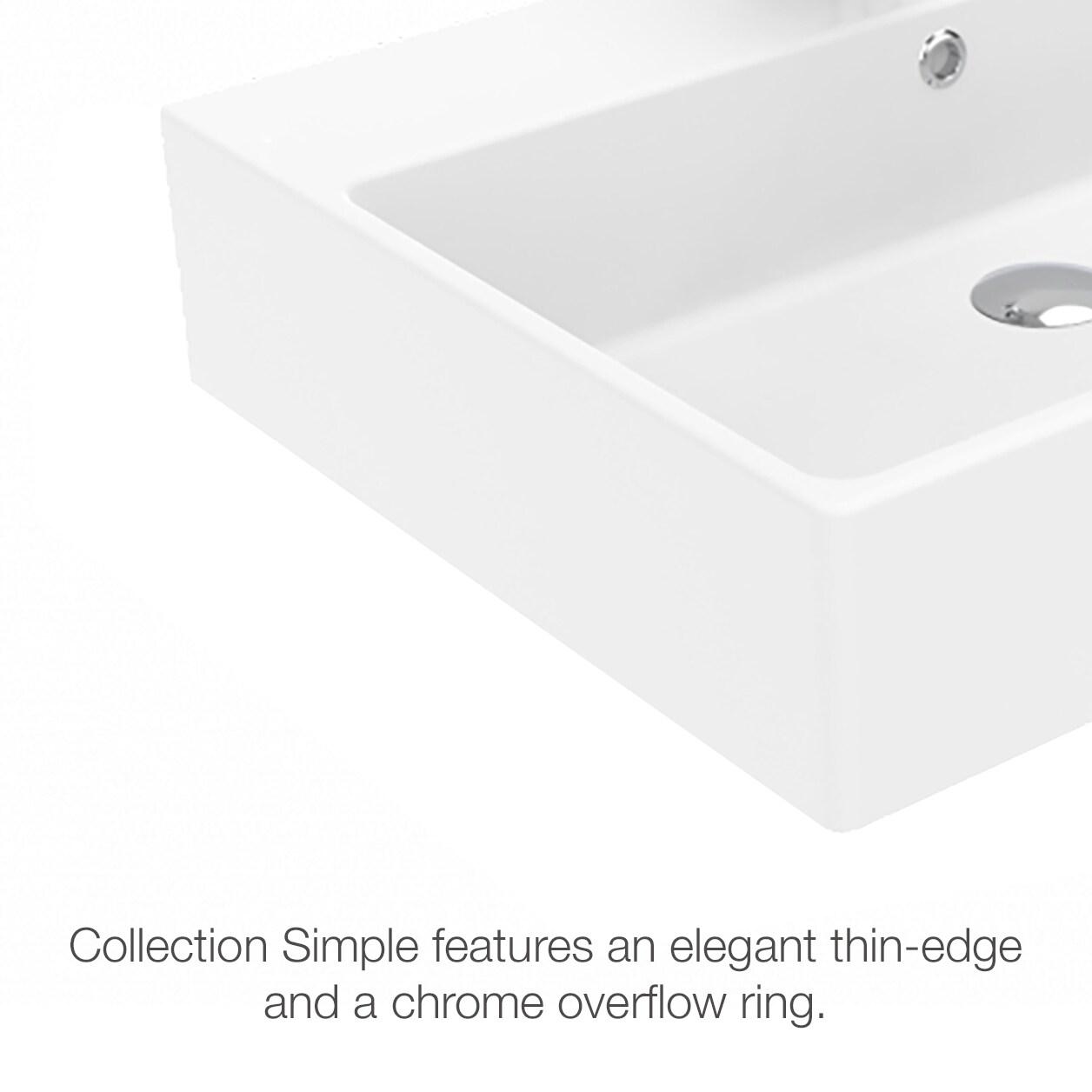 Simple 60.50A.01 Wall Mount/Vessel Bathroom Sink in Ceramic White with One Faucet Hole