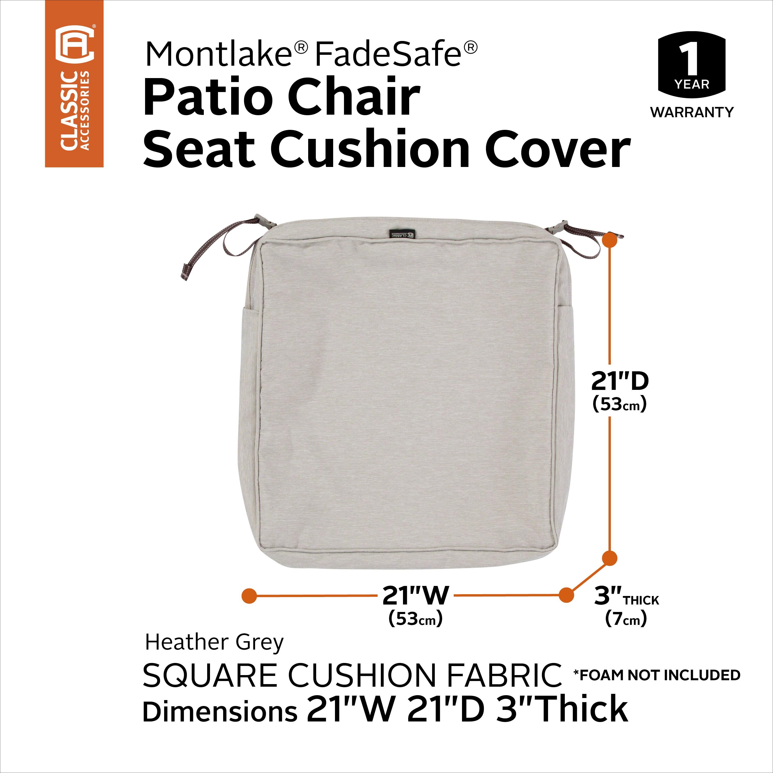 Classic Accessories 21"x21"x3" Grey Patio Cushion Slipcover, Montlake