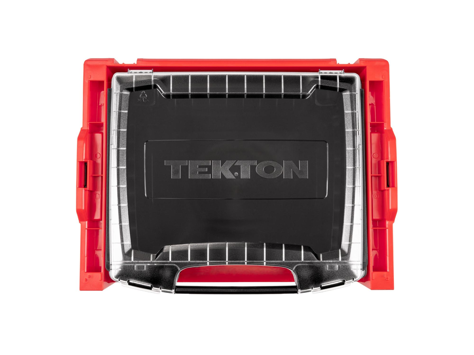 Red and Black Plastic Stacking Tool Box with Clear Lid