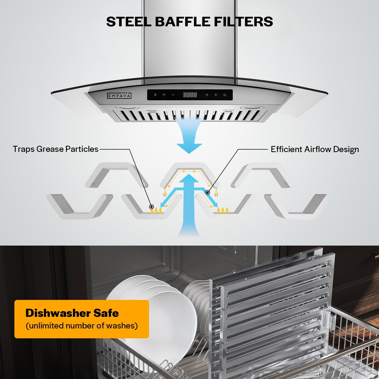 Empava 30" Metal 400 CFM Ducted (Vented) Island Range Hood with Baffle Filter