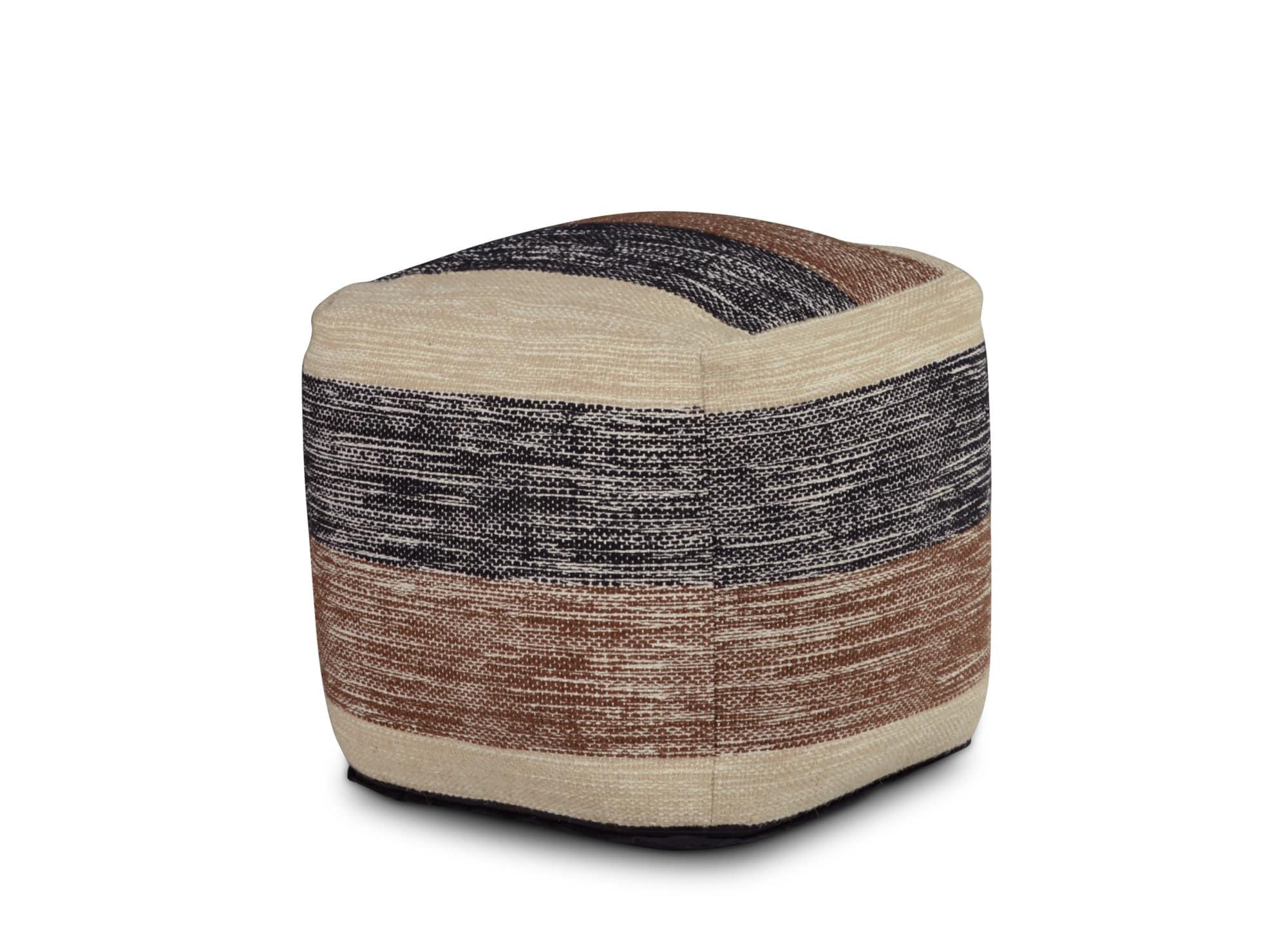 Jamal Square Handwoven Pouf Beige/Brown/Black - Steve Silver Co.: Wool & Cotton, No Assembly Required