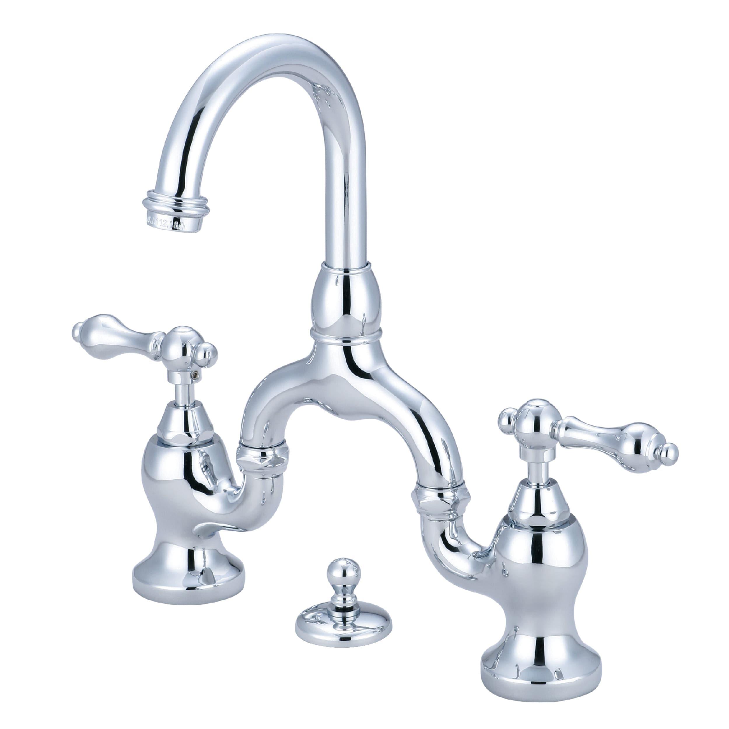 Kingston Brass French Country Two-Handle 3-Hole Deck Mount Bridge Bathroom Faucet with Brass Pop-Up