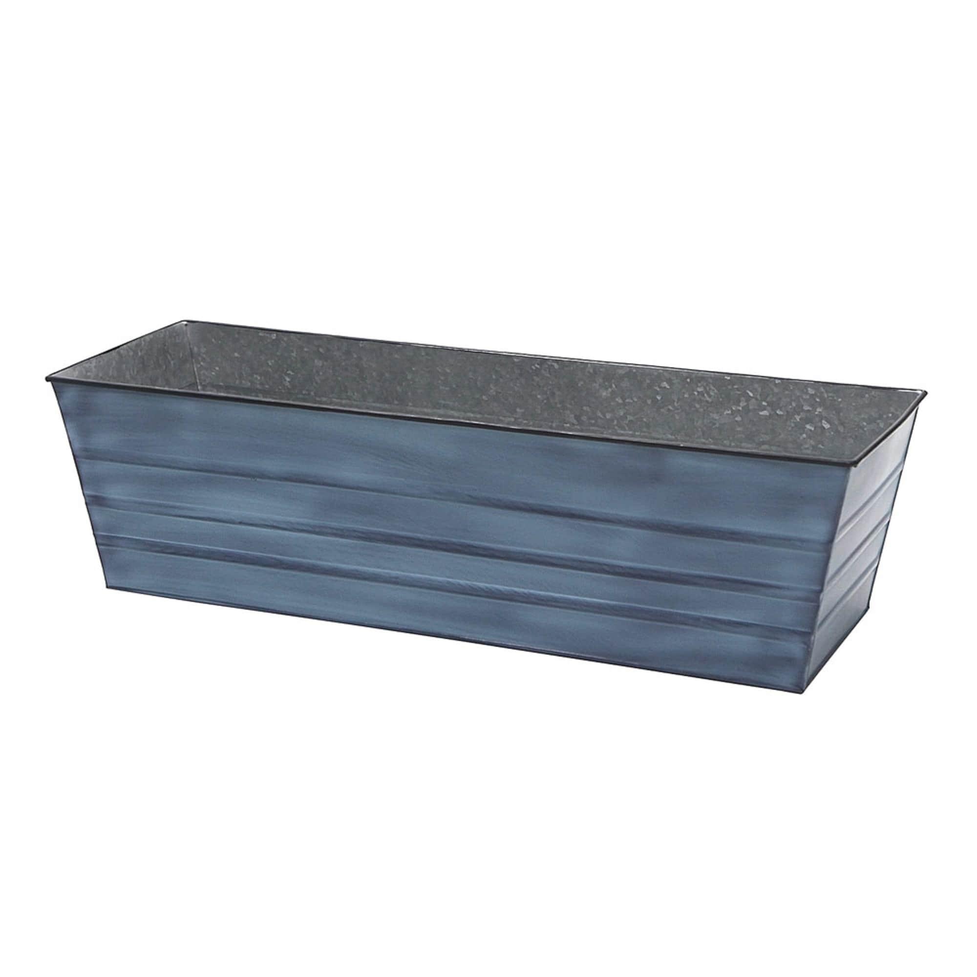 35.25" Large Galvanized Steel Flower Box Planter Nantucket Blue - ACHLA Designs: Wall-Mountable, Patina Finish, Rolled Edge