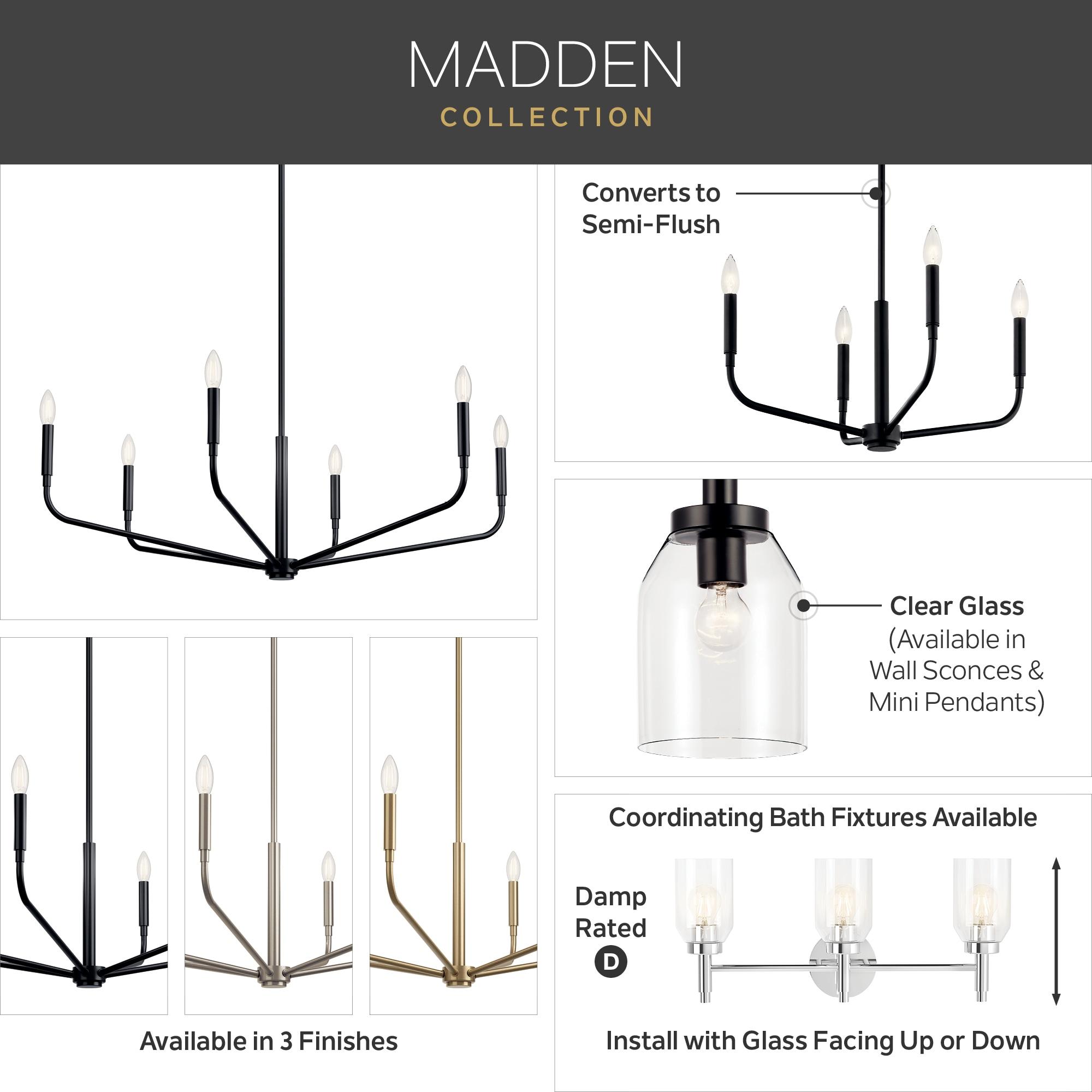 Black 6-Light Modern Candle Chandelier