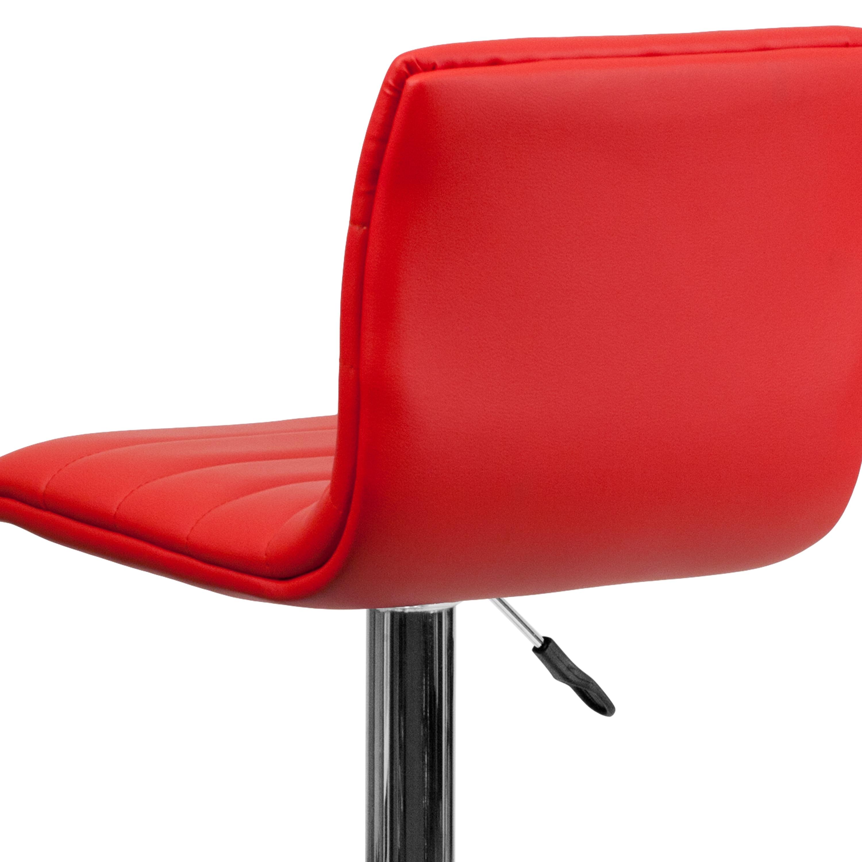 Flash Furniture Modern Red Vinyl Adjustable Bar Stool with Back, Counter Height Swivel Stool with Chrome Pedestal Base