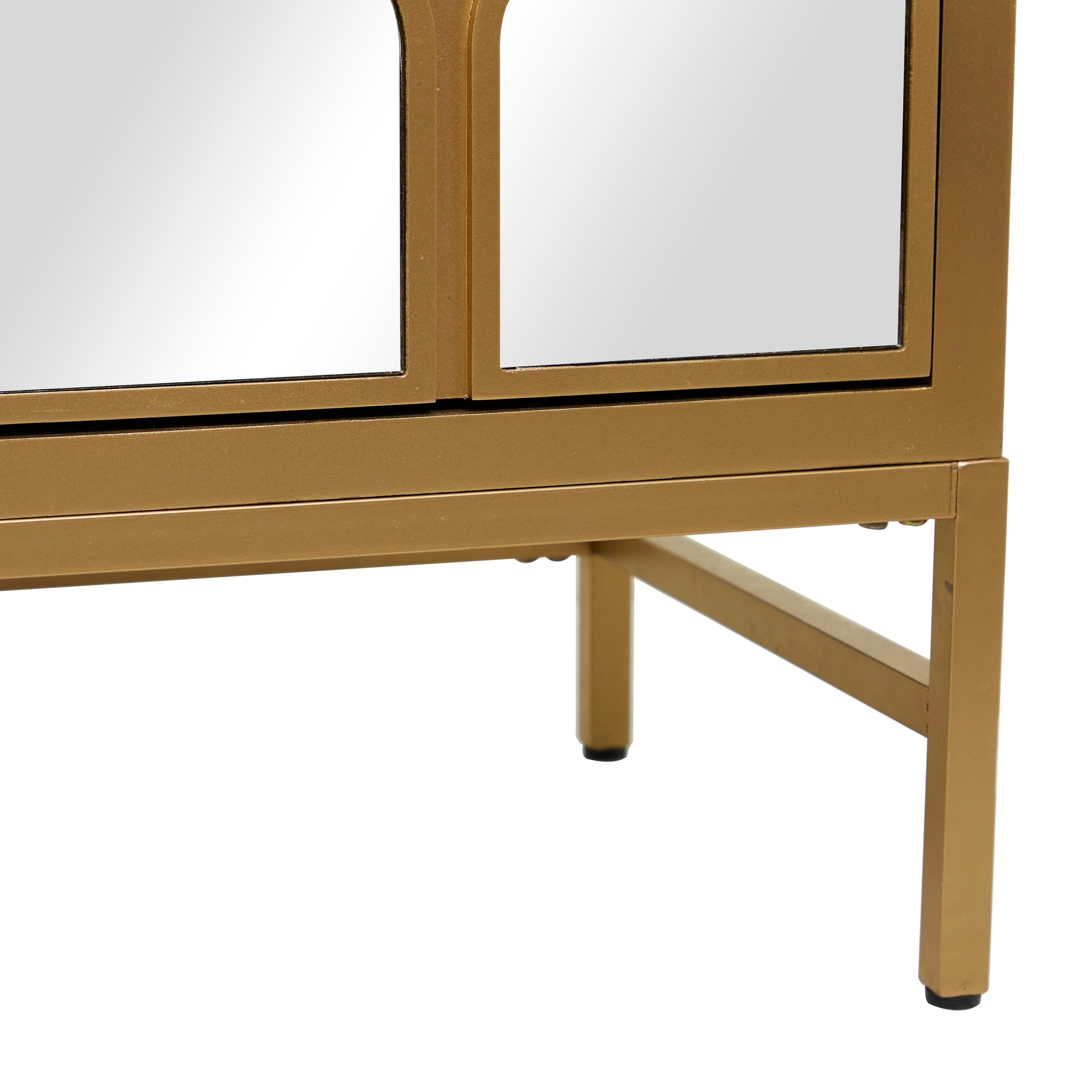 DecMode 32" x 32" Gold Wood 3 Drawer Cabinet with Mirrored Front, 1-Piece