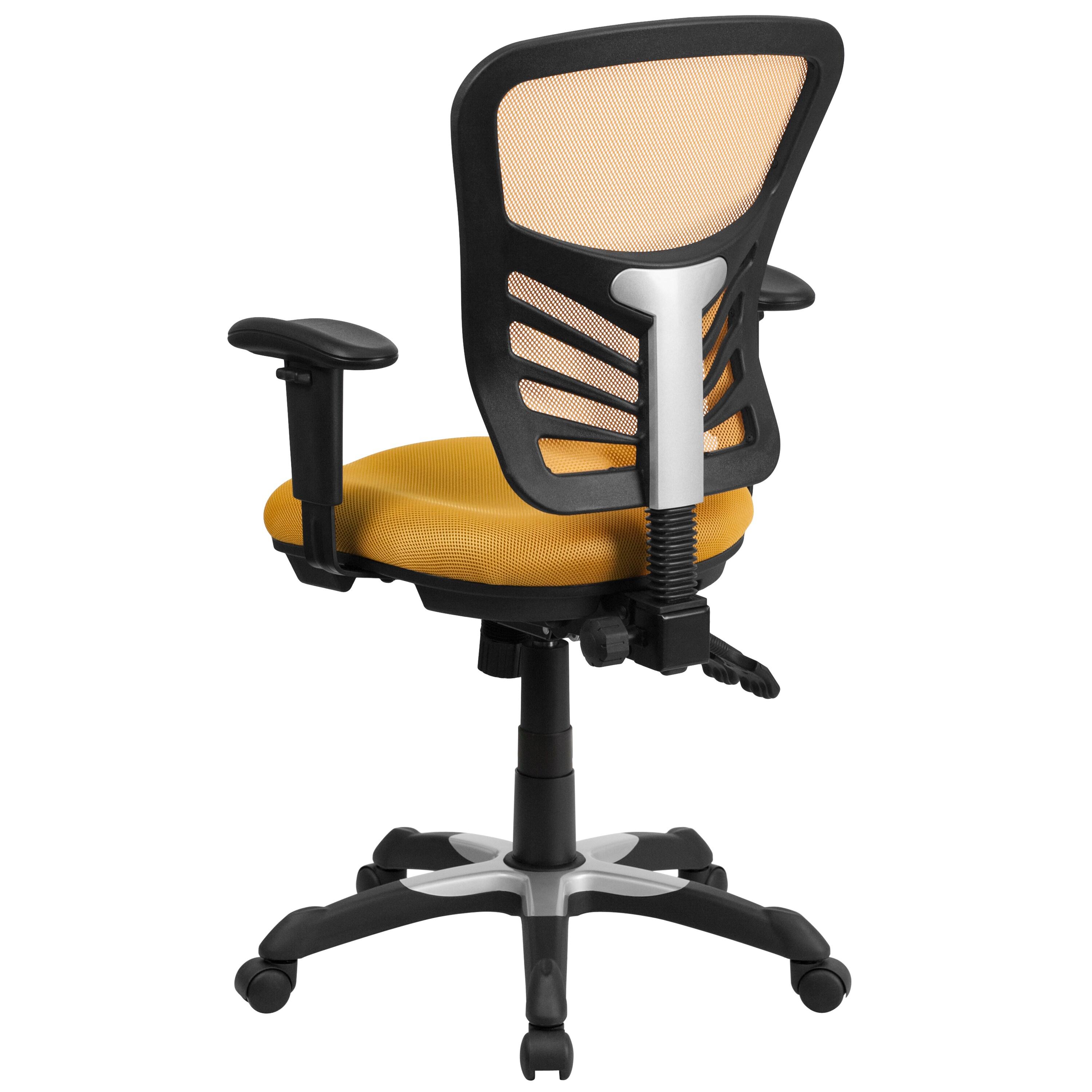 Flash Furniture Nicholas Mid-Back Yellow-Orange Mesh Multifunction Executive Swivel Ergonomic Office Chair with Adjustable Arms