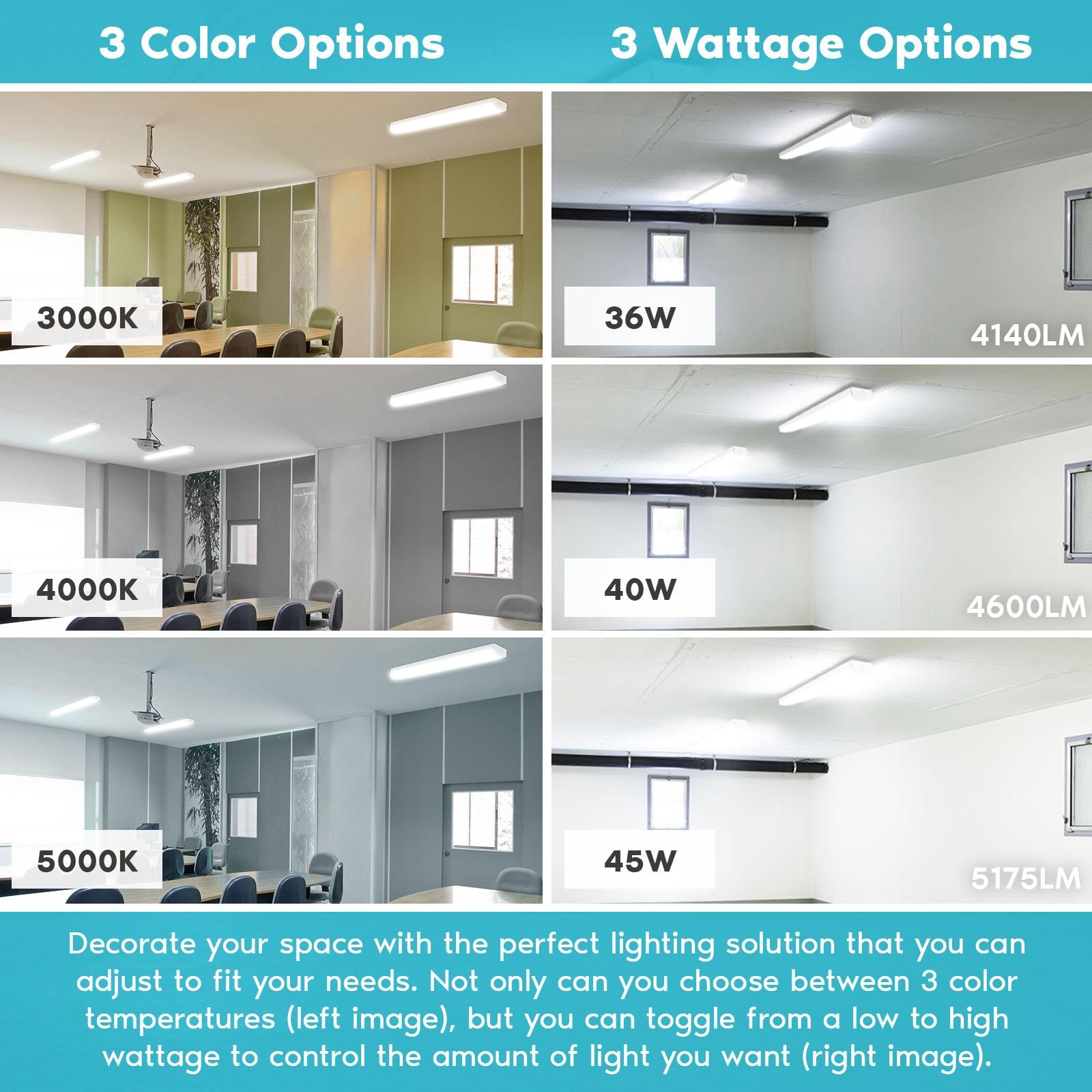 Luxrite 4FT LED Wraparound Light, 36/40/45W, 3 CCT, 4140/4600/5175 Lumens, Dimmable, 120-347V, Damp Rated, UL Certified