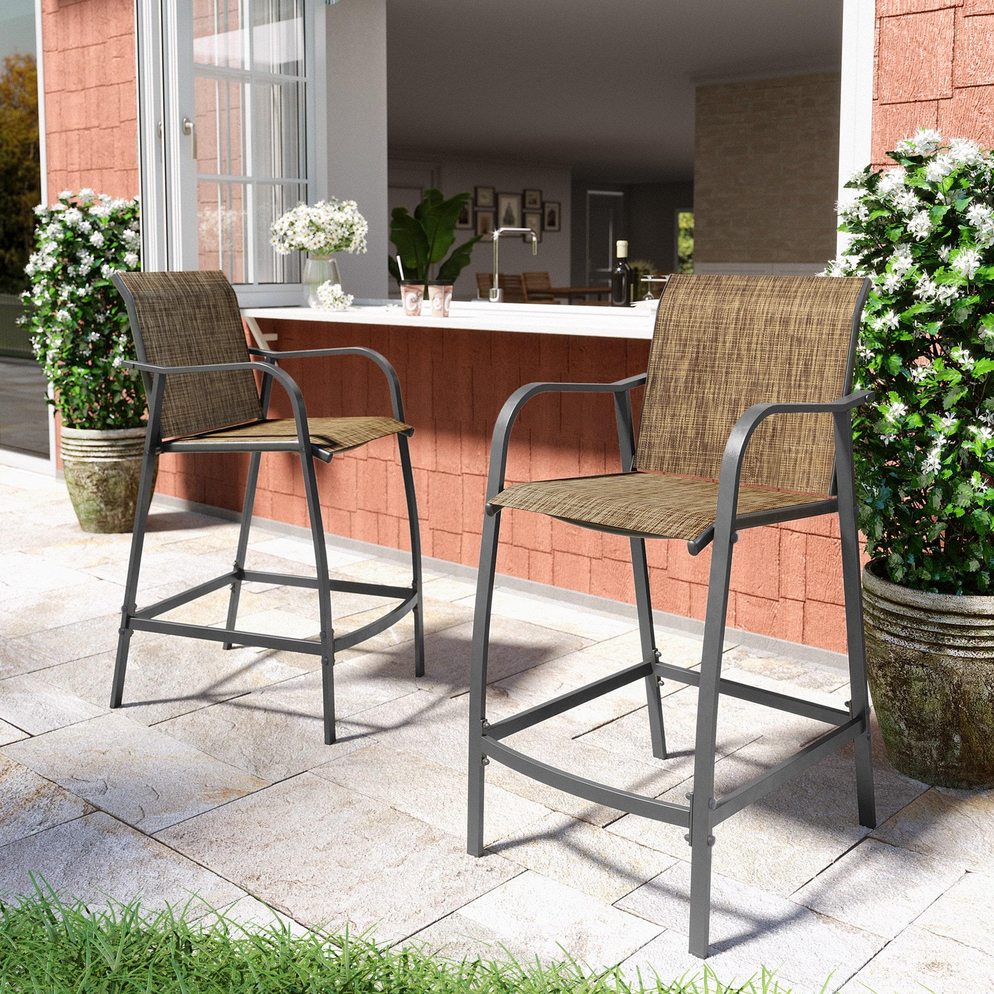 Crestlive Products Lightweight with Curved Backrest Weather-Resistant Bar Stools Set of 2, Earth