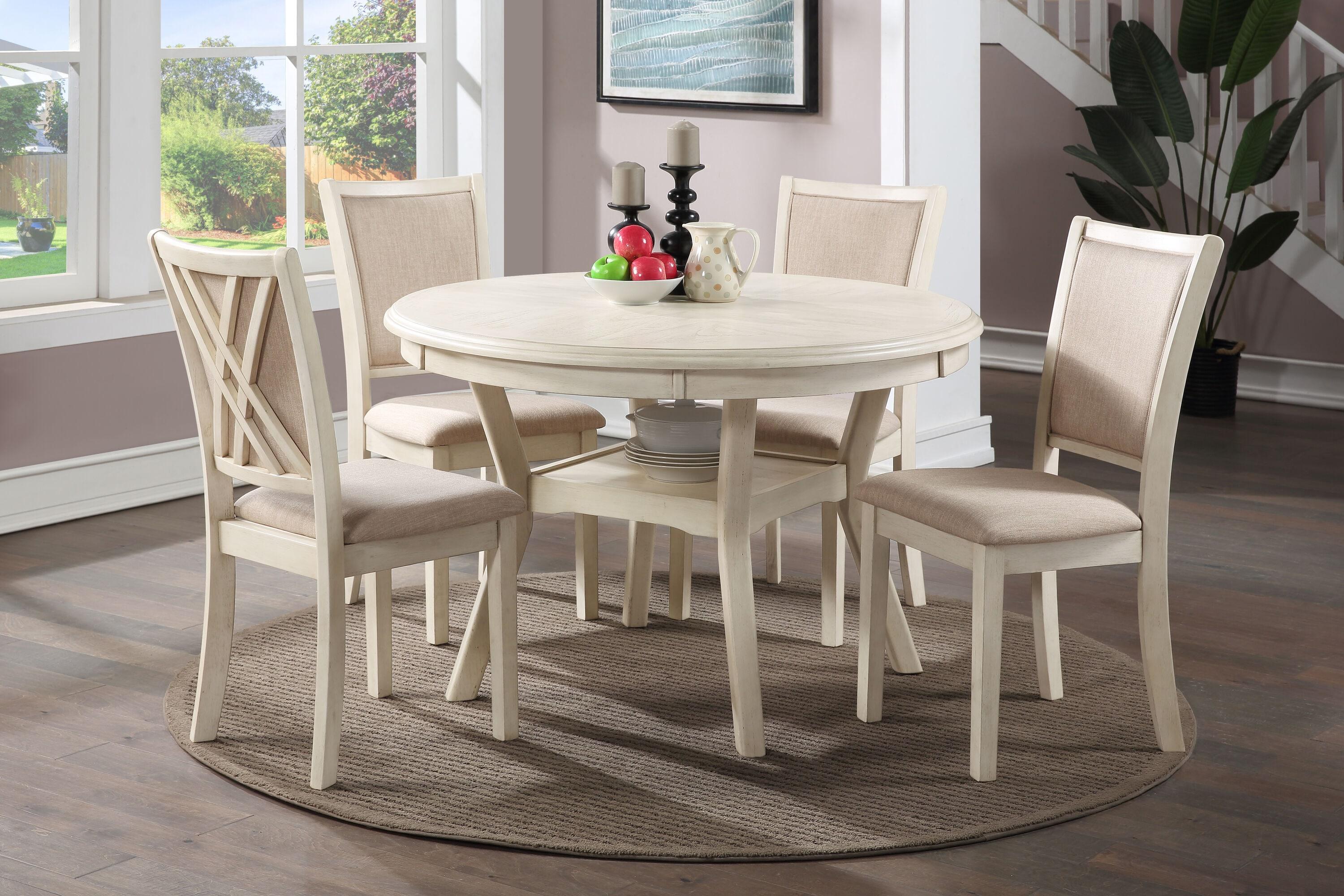 New Classic Furniture Amy 5-Piece Classic Wood Dining Table Set with Storage, Bisque/Gray