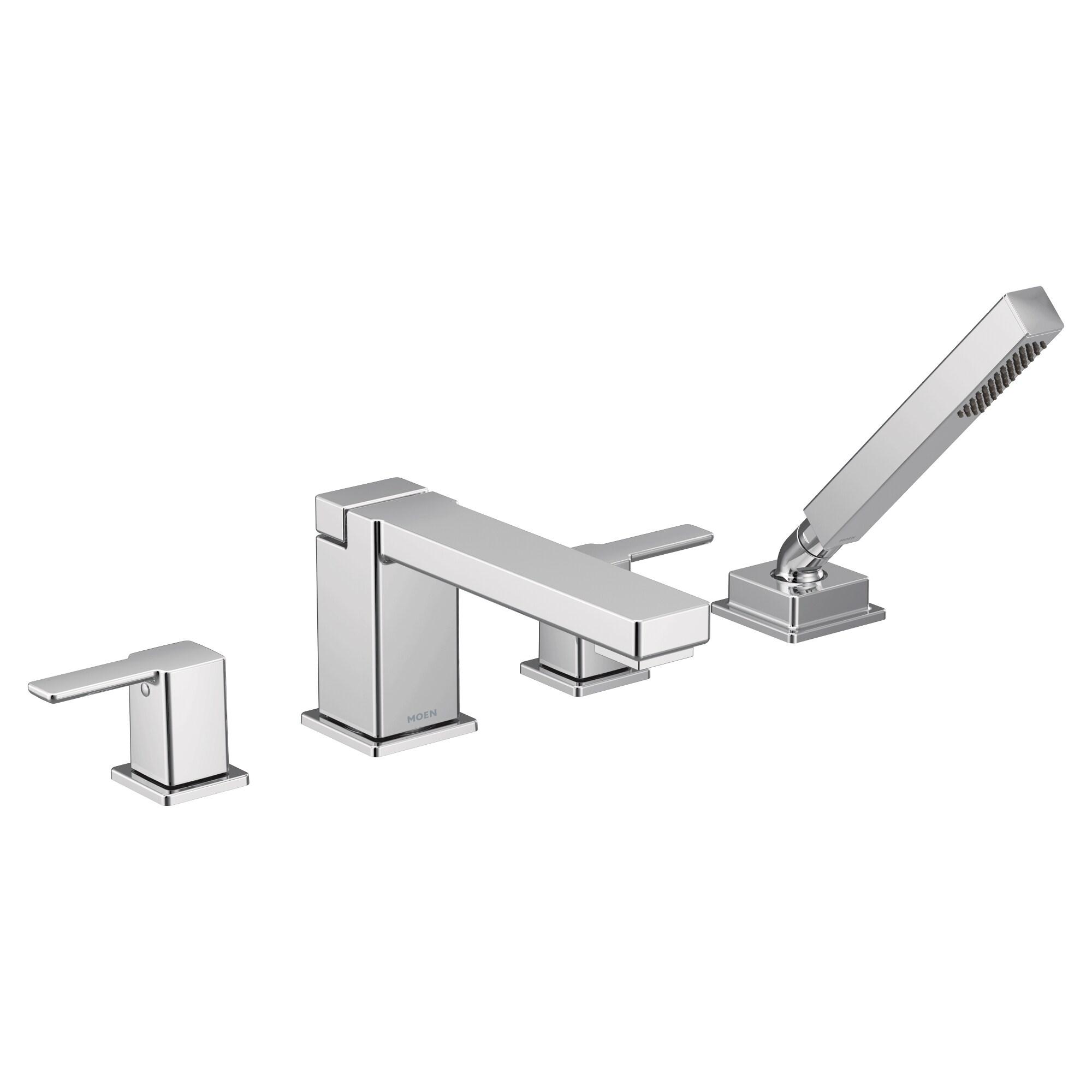 90 Degree Double Handle Deck Mounted Roman Tub Faucet Trim with Diverter and Handshower