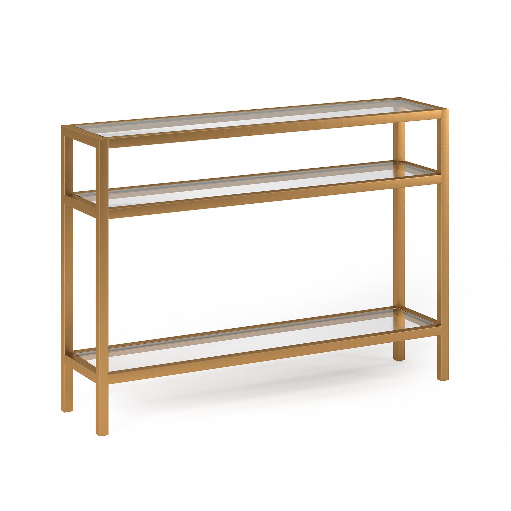 Henn&Hart 42" Brass Finish Metal/Glass Console Table