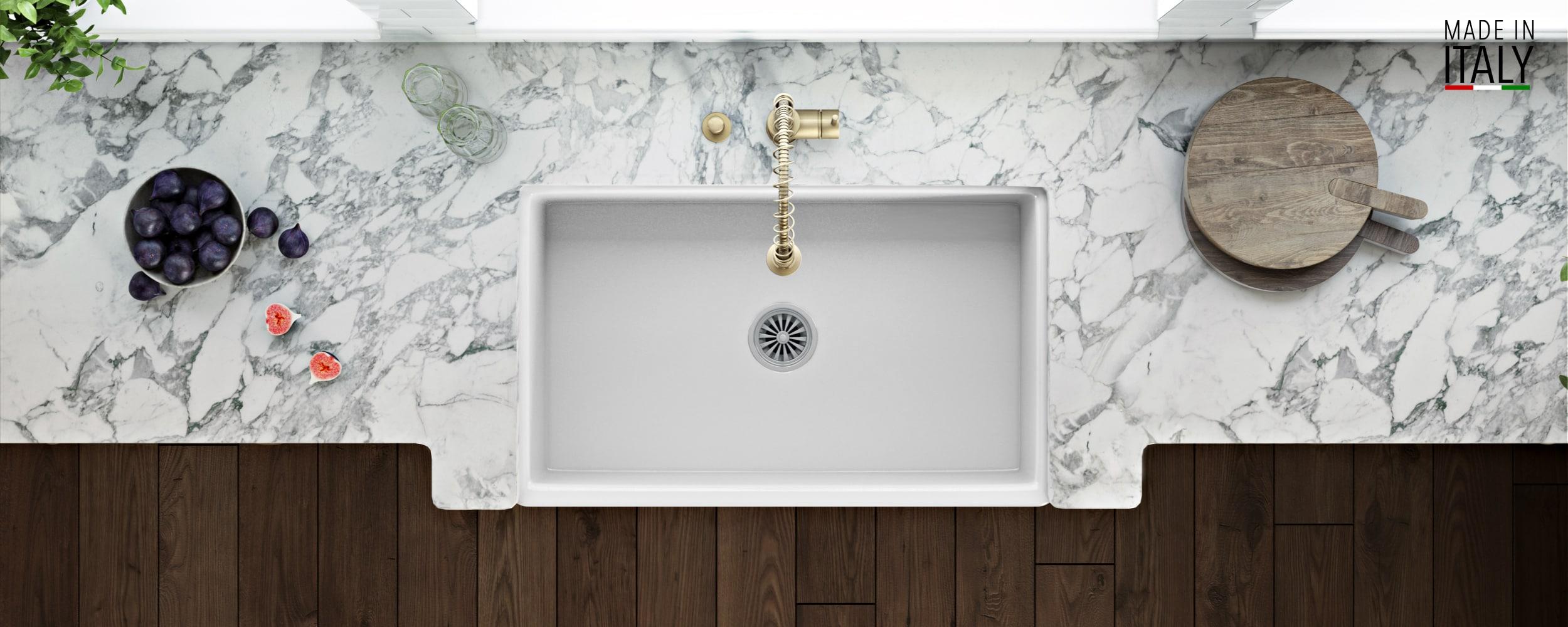 Ruvati 33 inch Fireclay Farmhouse Apron-Front Kitchen Sink Reversible