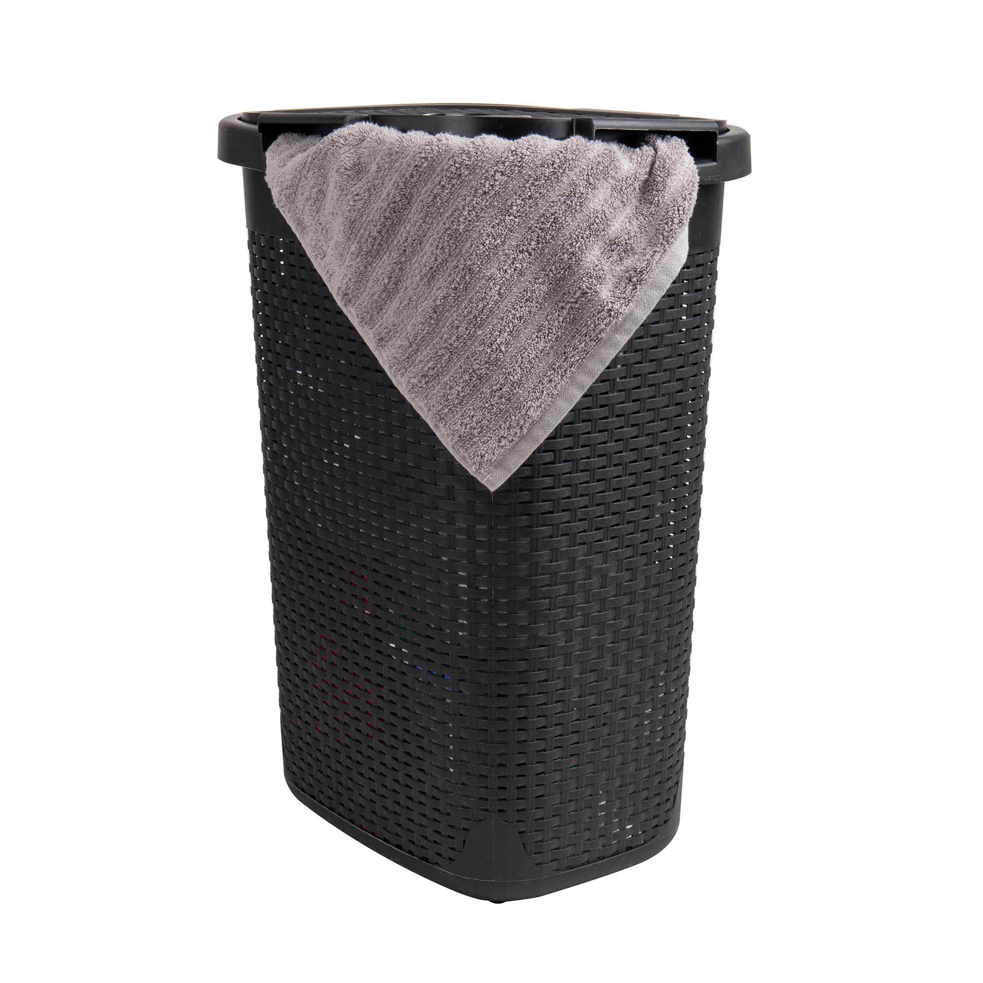 Mind Reader 60L Slim Laundry Hamper, Clothes Basket, Lid, Wicker Style, Plastic, 17.65"L x 13.75"W x 24.15"H, 2-Pack