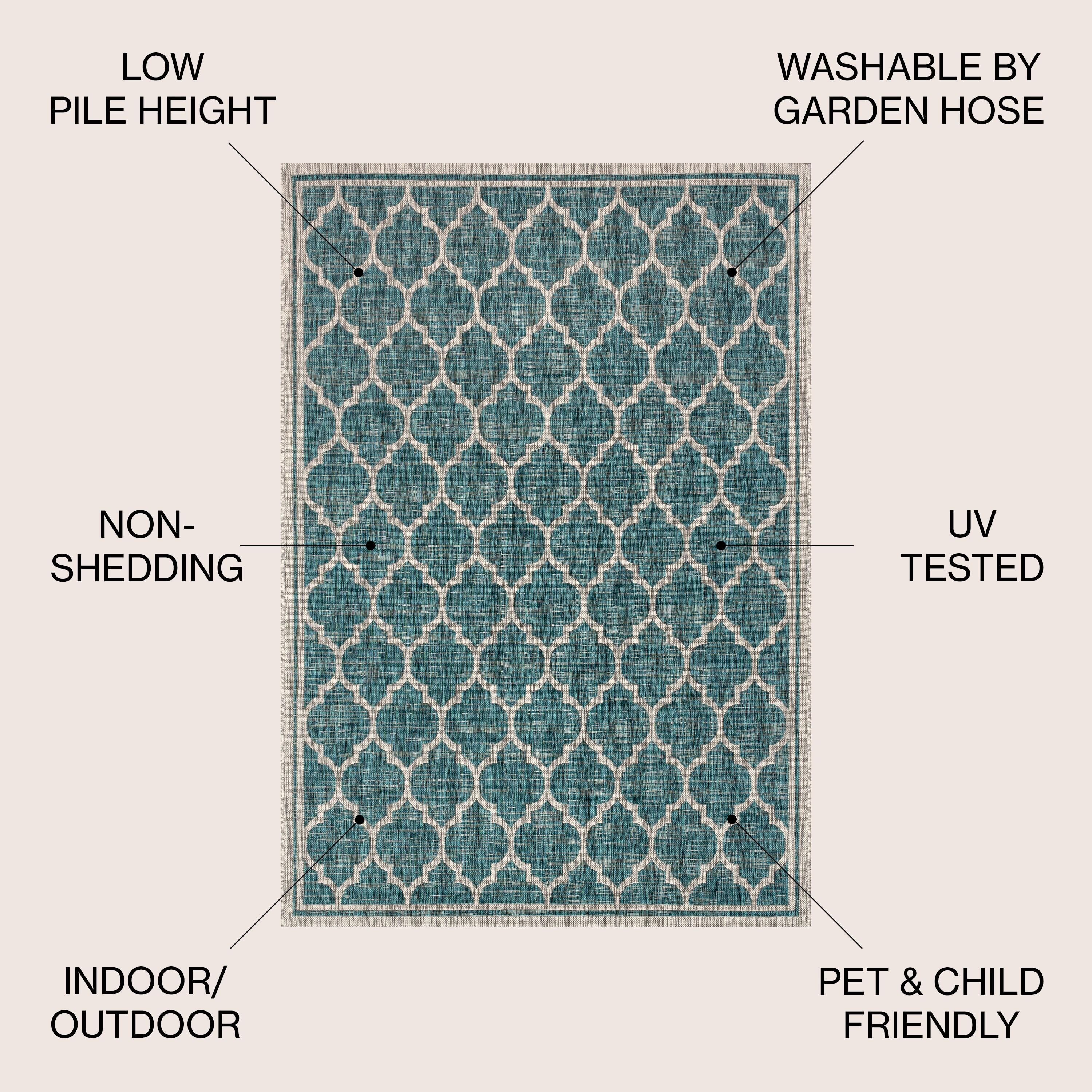 4'x6' Trebol Moroccan Trellis Textured Weave Indoor/Outdoor Area Rug, Teal/Gray - JONATHAN Y