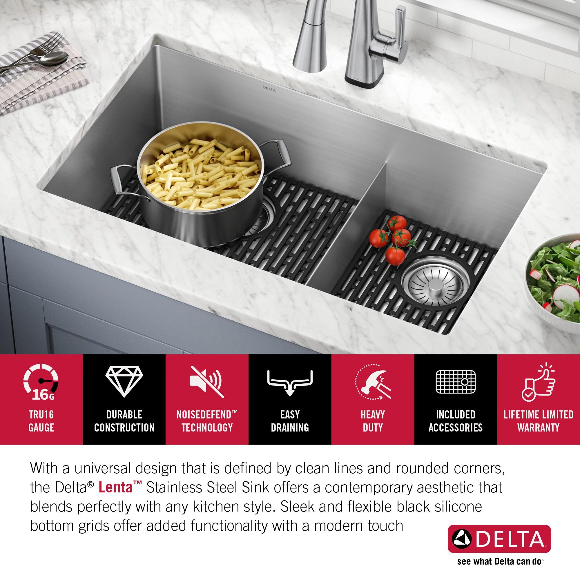 Delta Lenta™ 32" L Undermount 16 Gauge Stainless Steel Double Bowl Kitchen Sink with Accessories