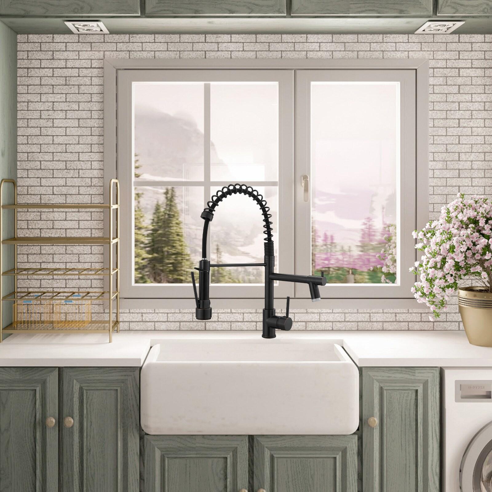 Fapully Commercial Single Handle Pull Down Sprayer Oil Rubbed Bronze Kitchen Faucet, Kitchen Sink Faucet with LED Light