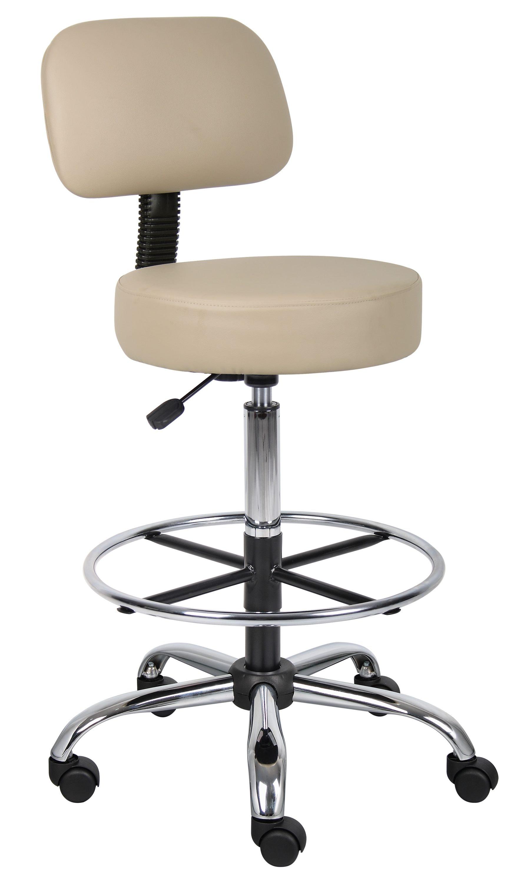 Boss Office Products Medical/Drafting Stool with Back Cushion Beige: Adjustable, Metal Frame, No Arms