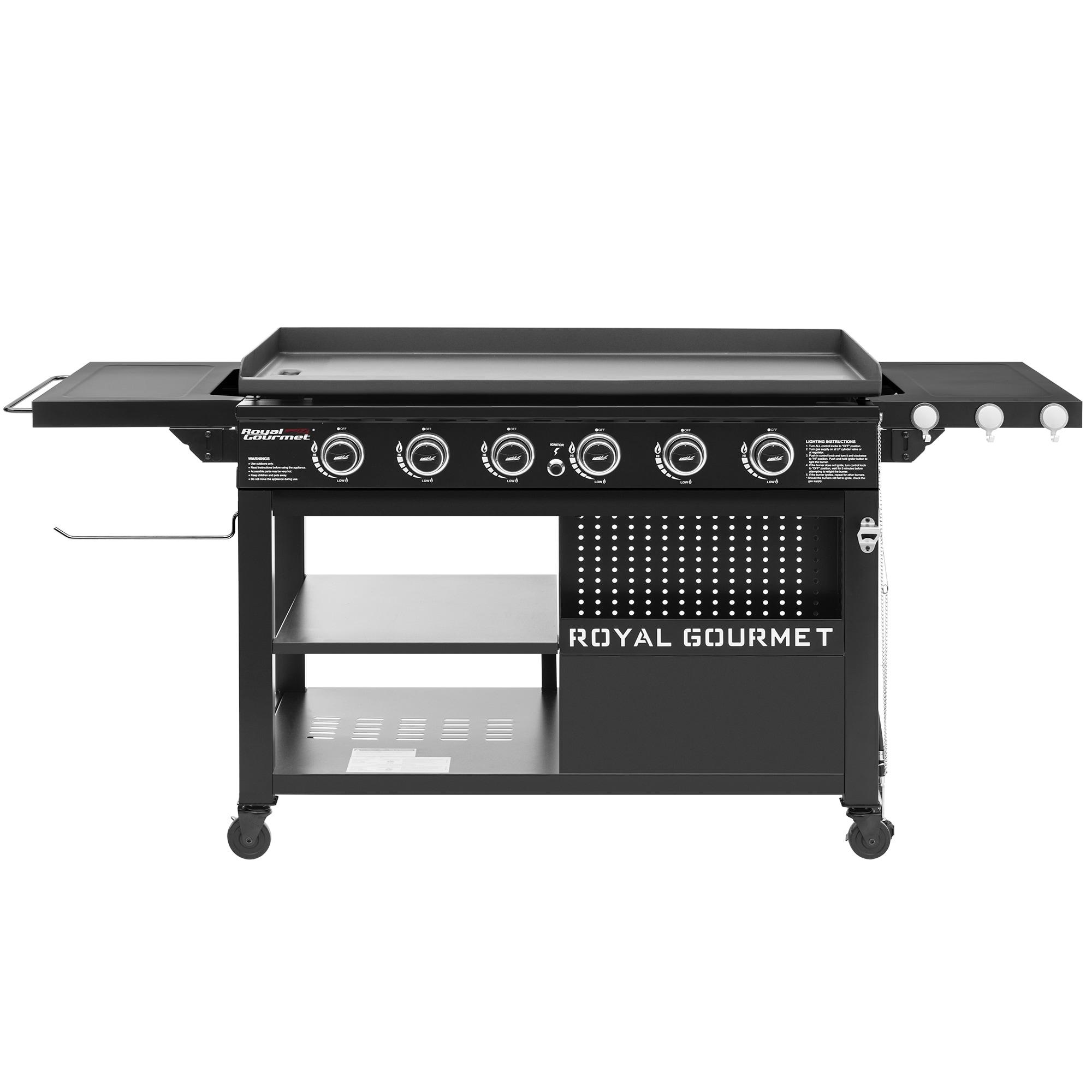 Royal Gourmet 44-Inch 6-Burner Flat Top Gas Grill Griddle with Foldable Side Shelves, Black