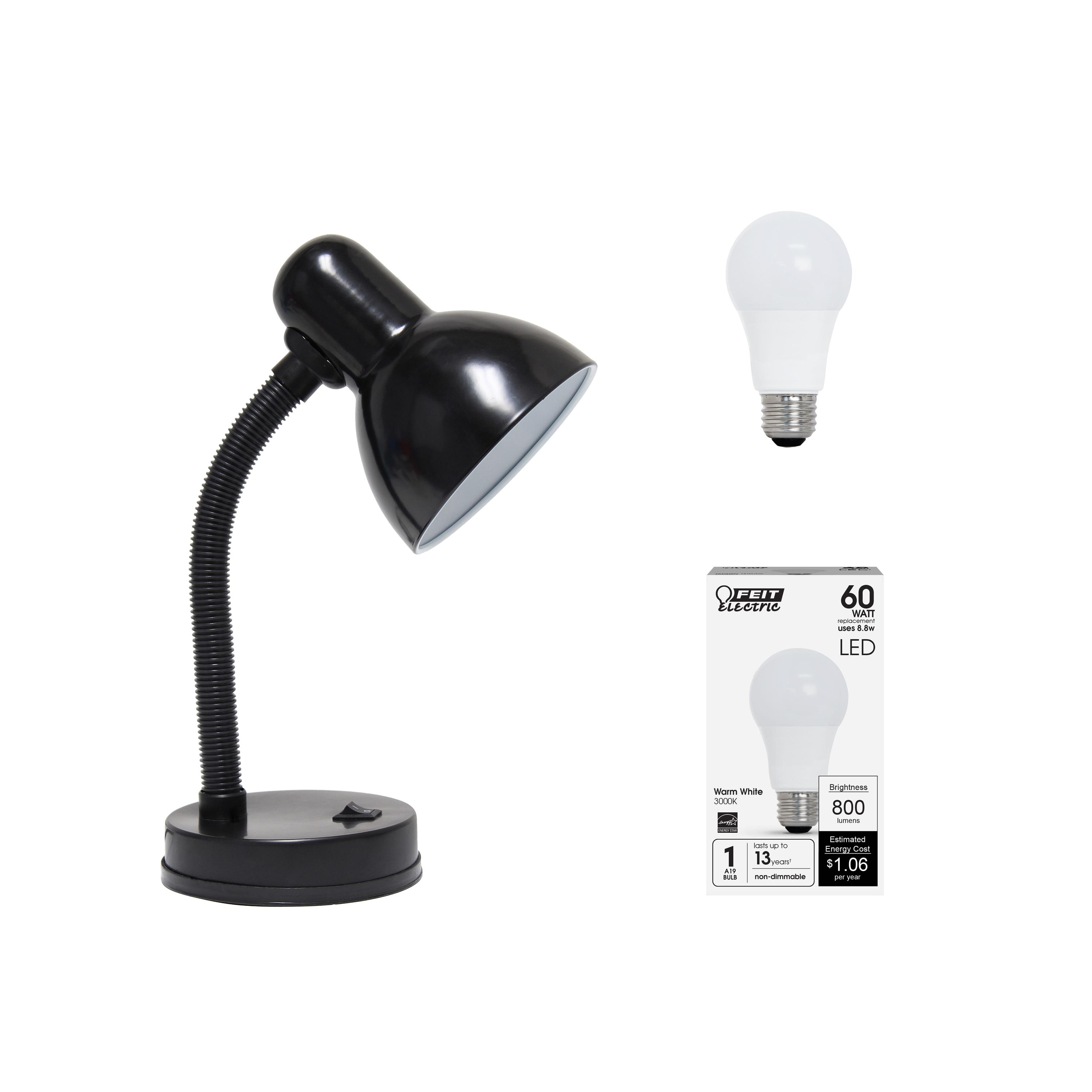 Simple Designs 14.25" Basic Metal Desk Lamp with Flexible Hose Neck (Includes LED Light Bulb) Black