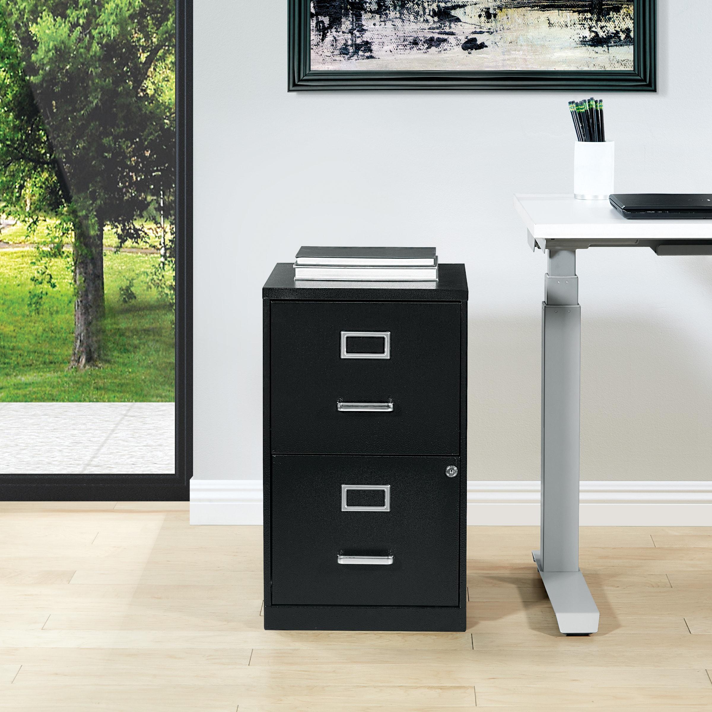 2 Drawer Locking Metal File Cabinet in Black